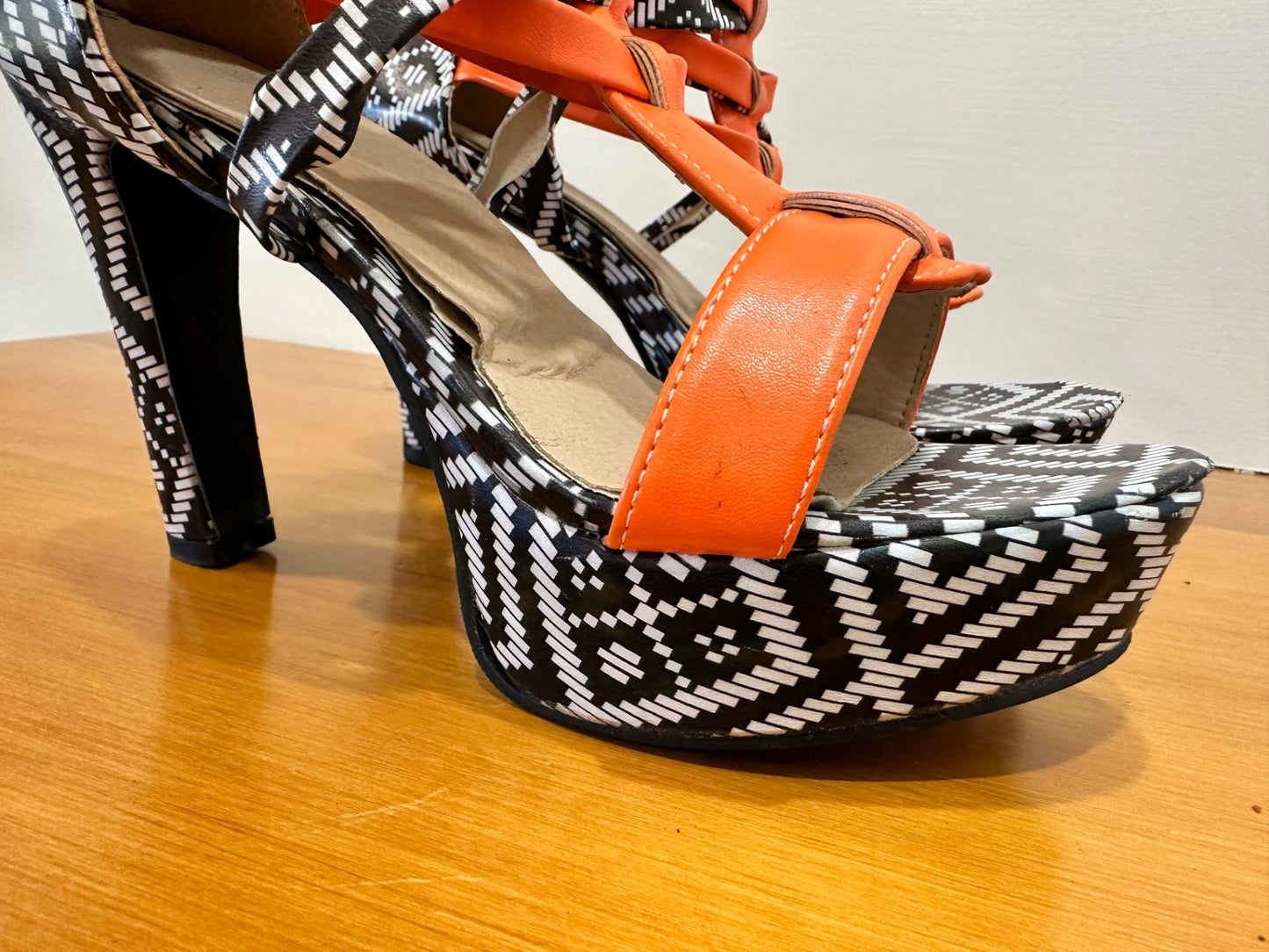 Aztec Print + Orange - Platform feature High Heels - Size 39
