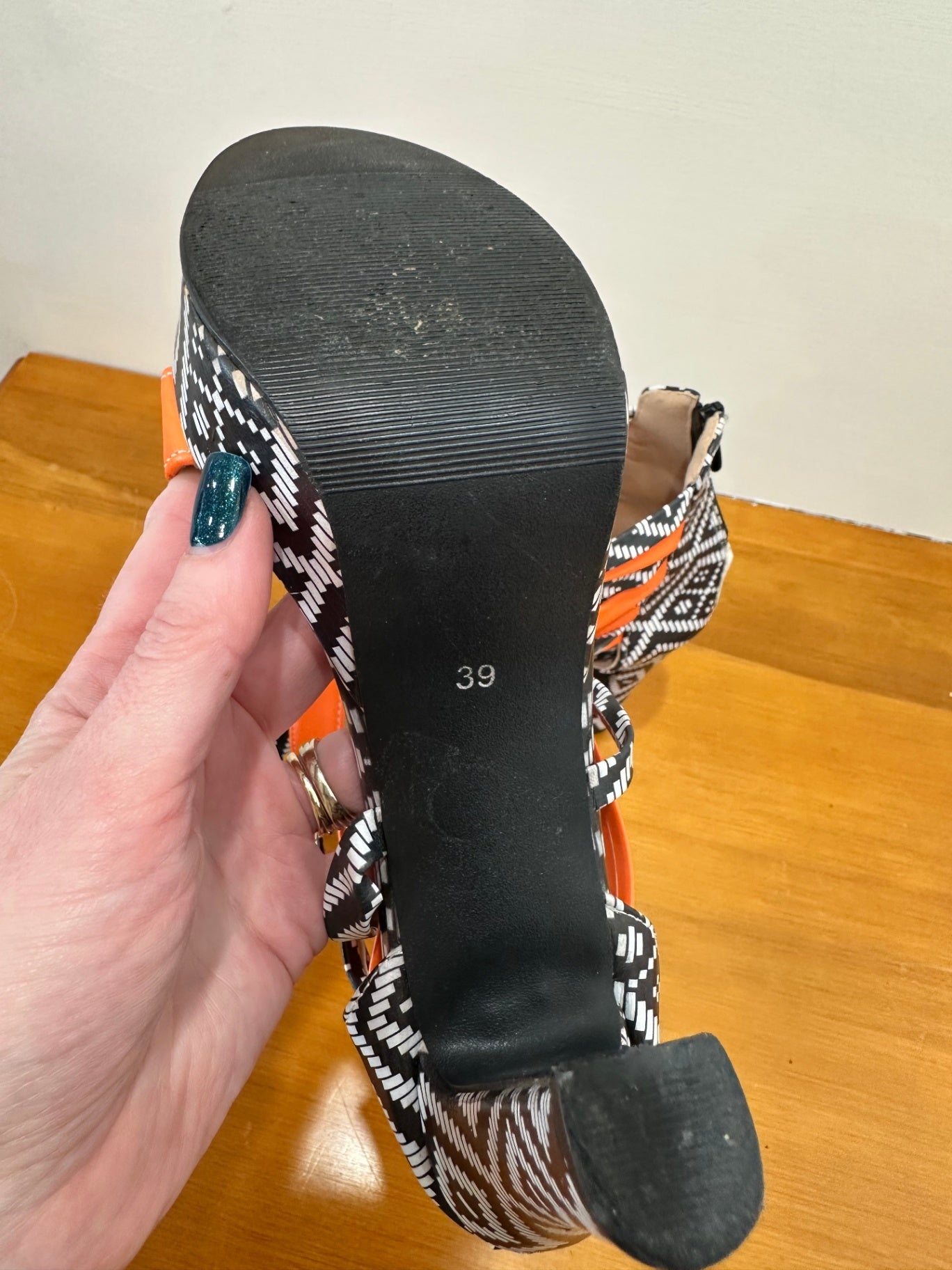 Aztec Print + Orange - Platform feature High Heels - Size 39