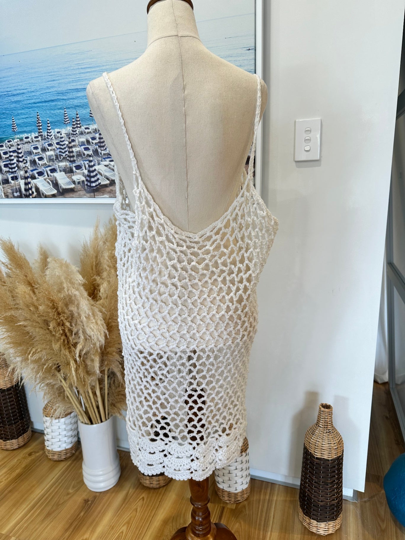 Beach Cover Up - One Size - Crochet - White / Cream