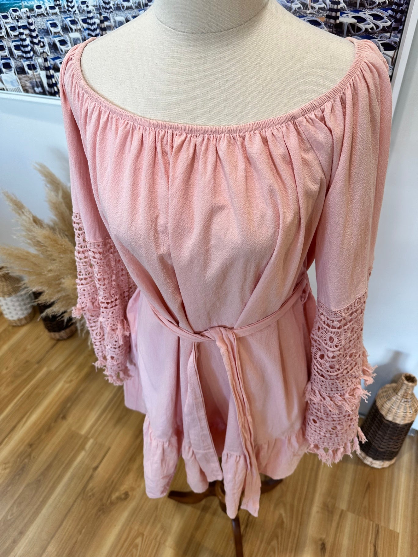 Bohemian Long Sleeve Dress - Large - Pink