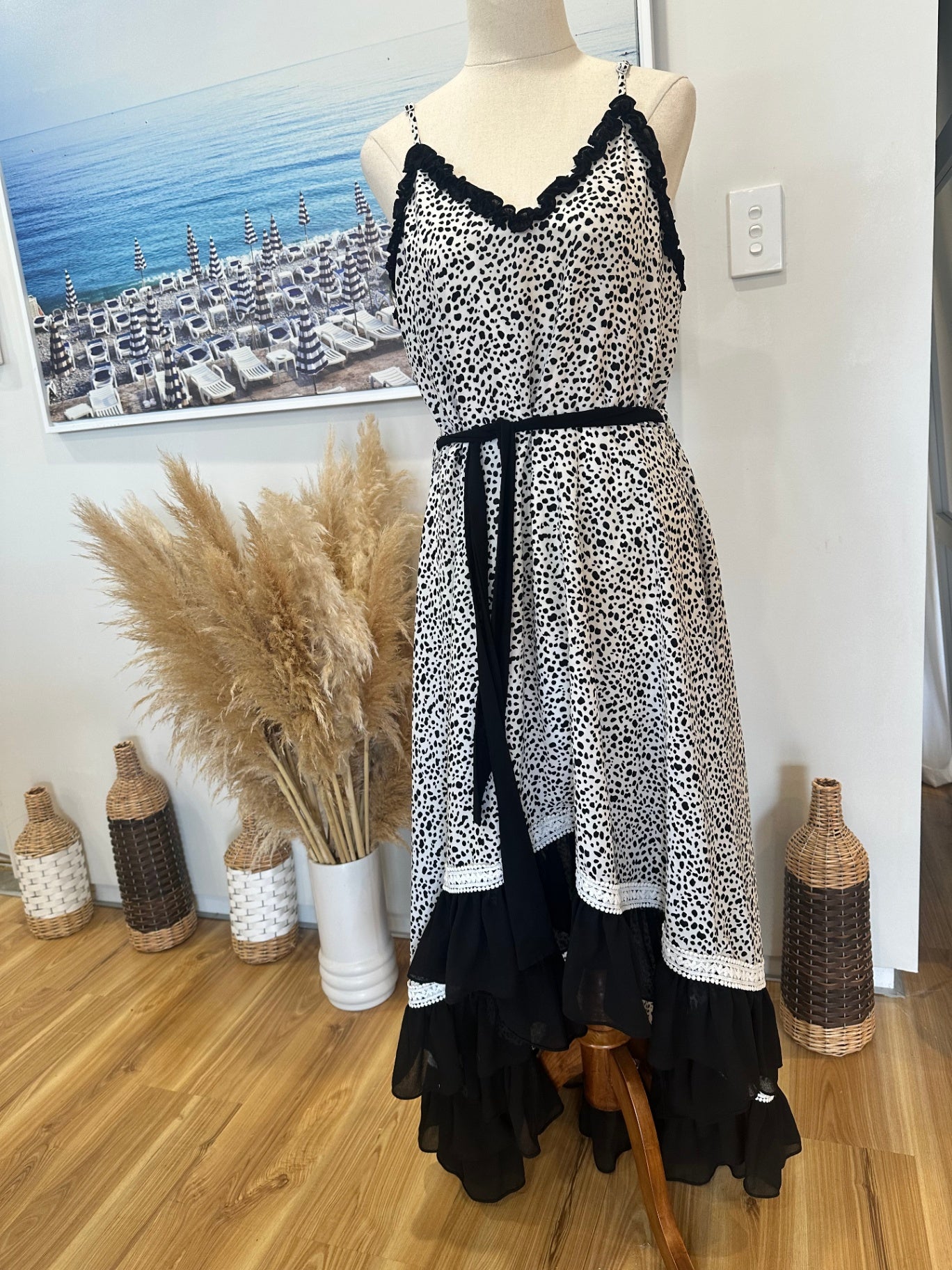 Augustine Dress - Large - Black + White Flamenco Dress