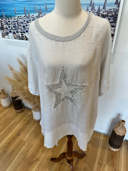 New Collection Blouse - Large - White + Silver w Sequin Star
