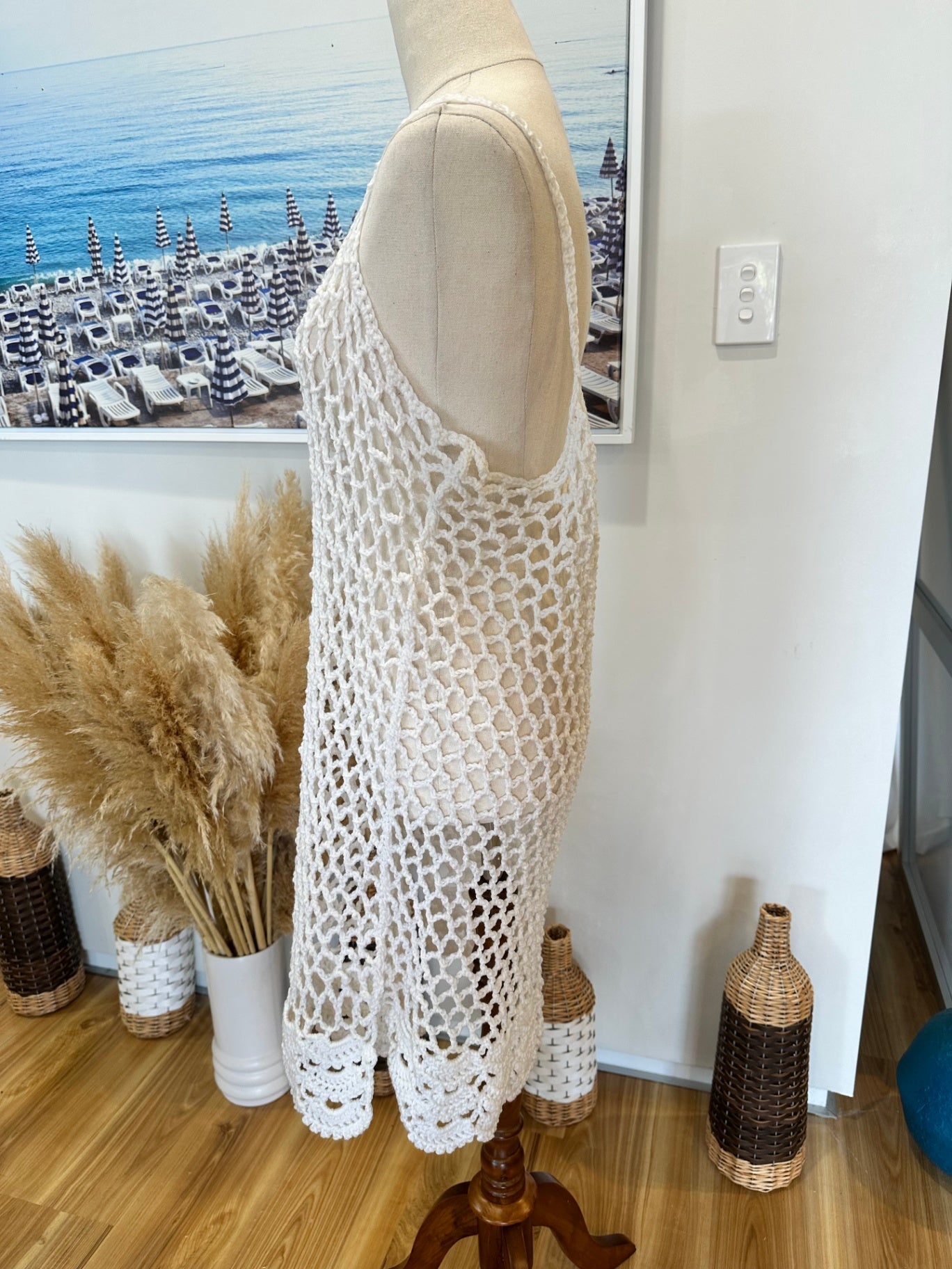 Beach Cover Up - One Size - Crochet - White / Cream