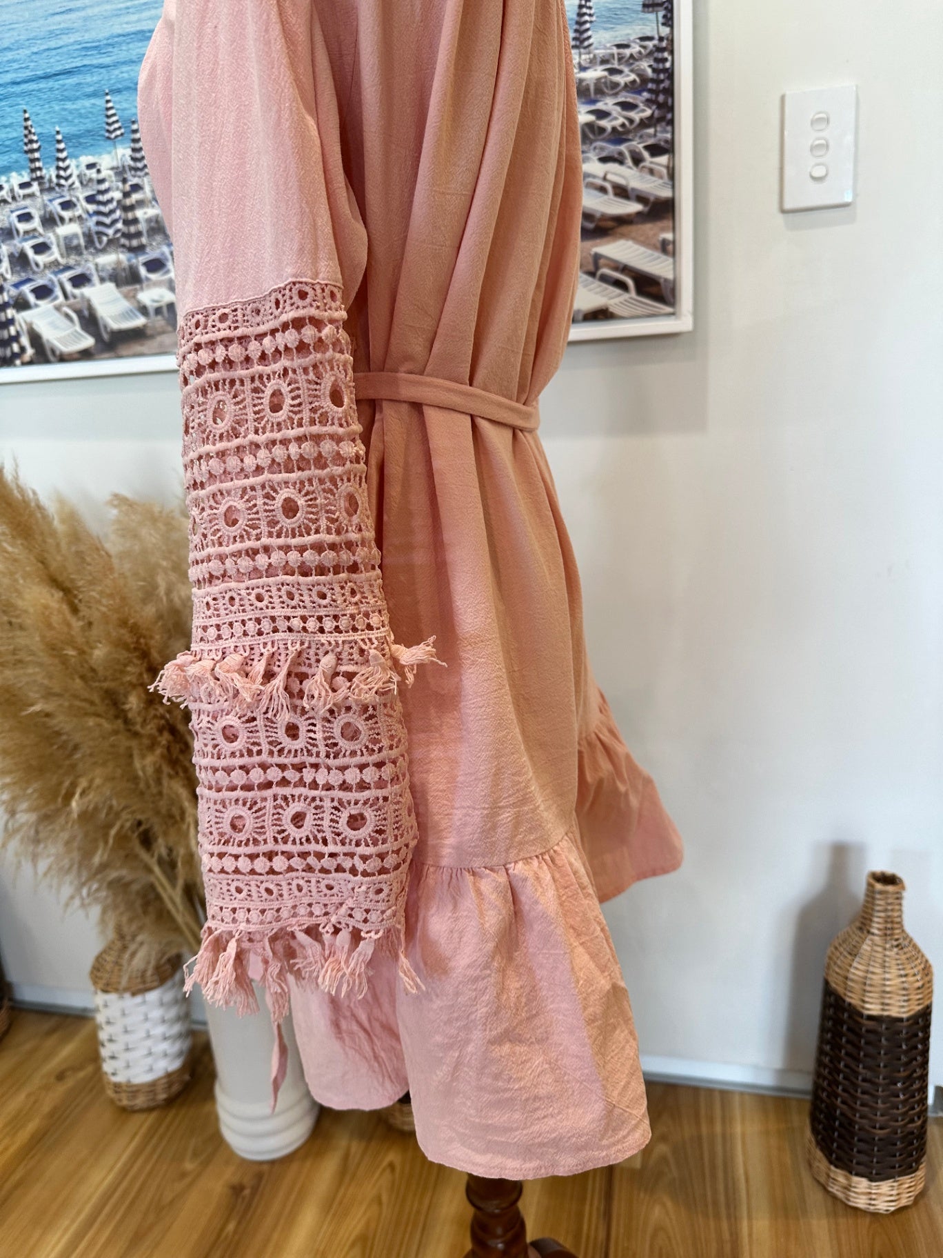 Bohemian Long Sleeve Dress - Large - Pink