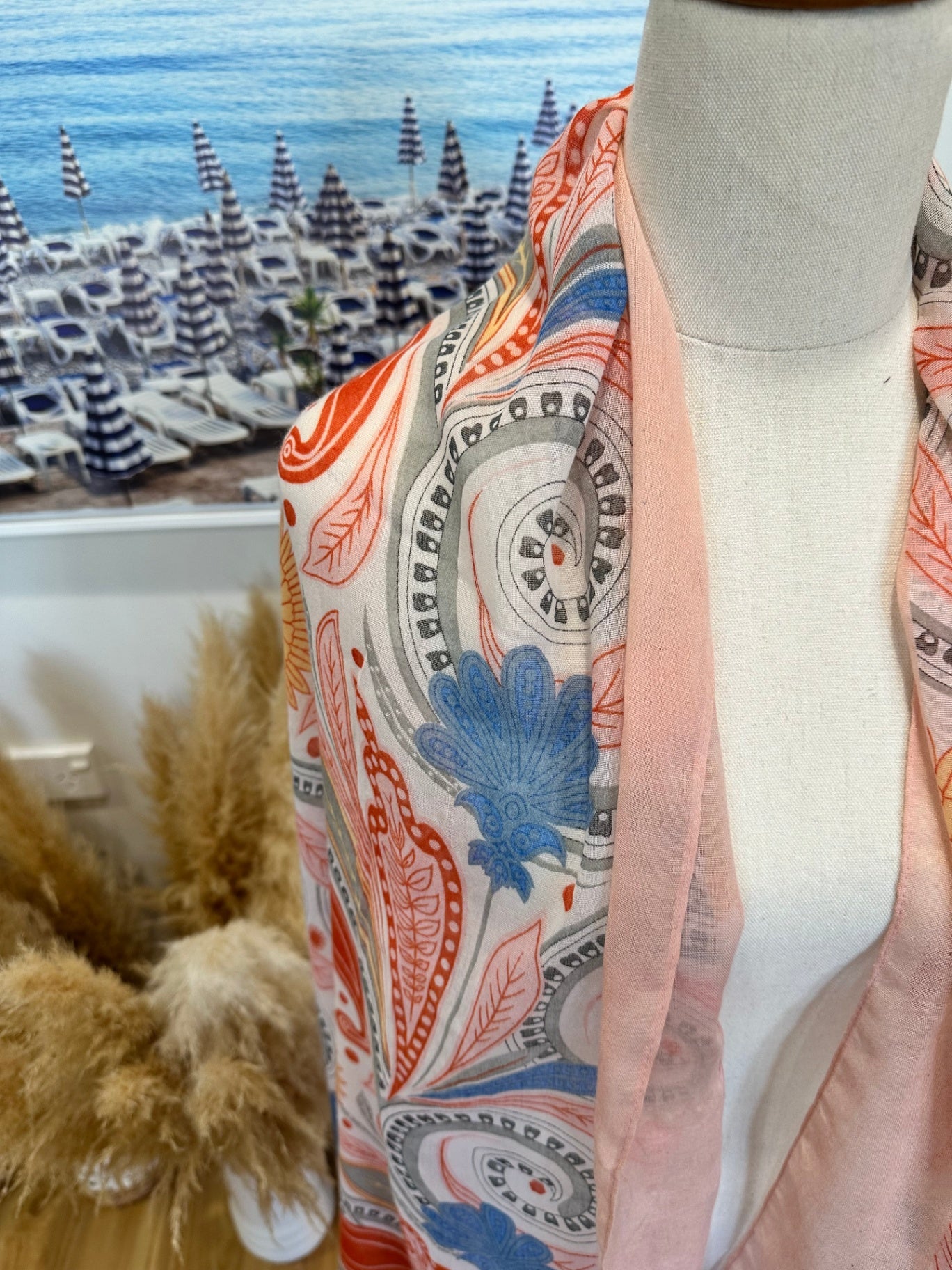 Scarf - Coral, blue, orange