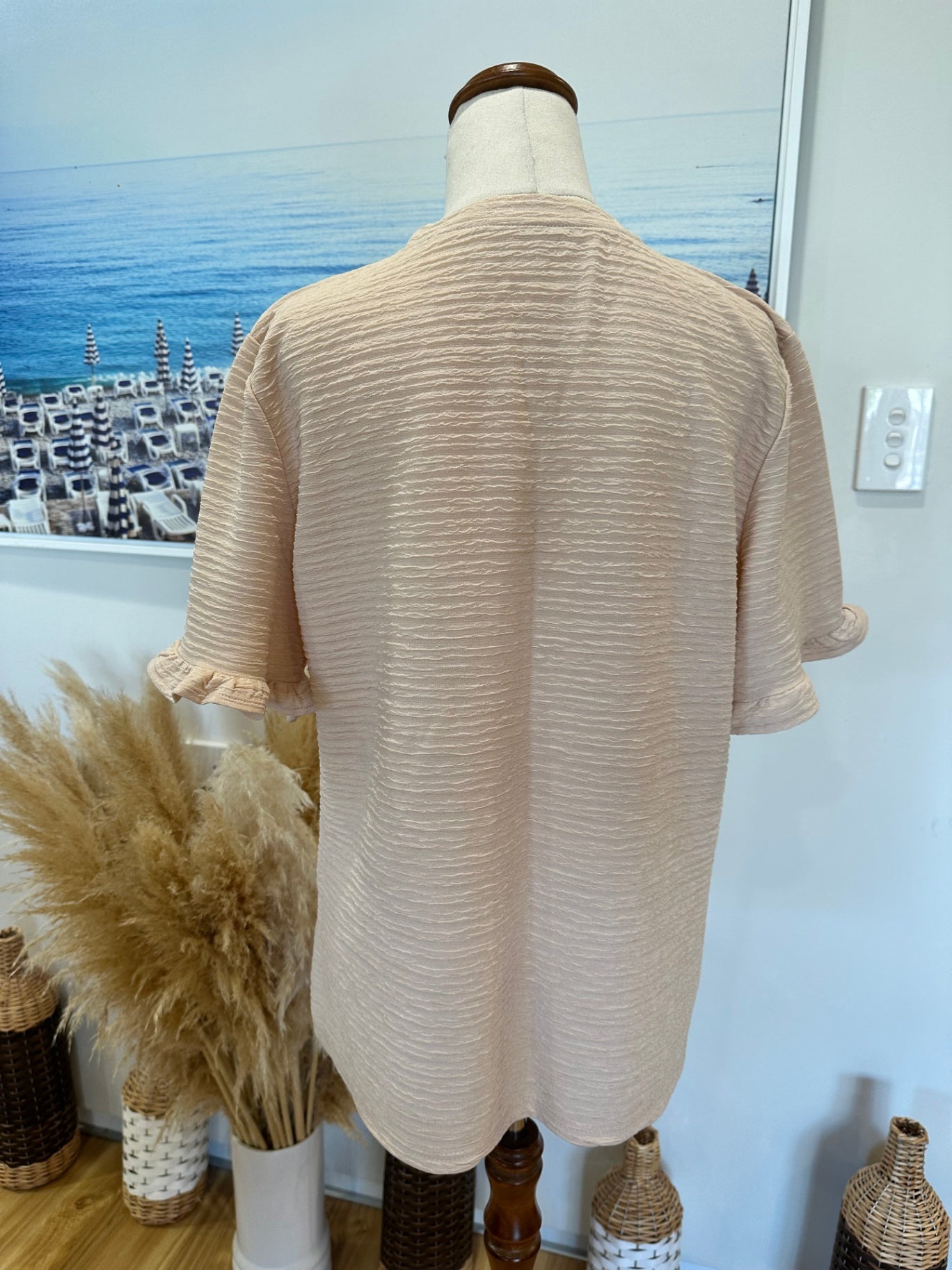 Beige T-Shirt with Thrill Shoulders - Large