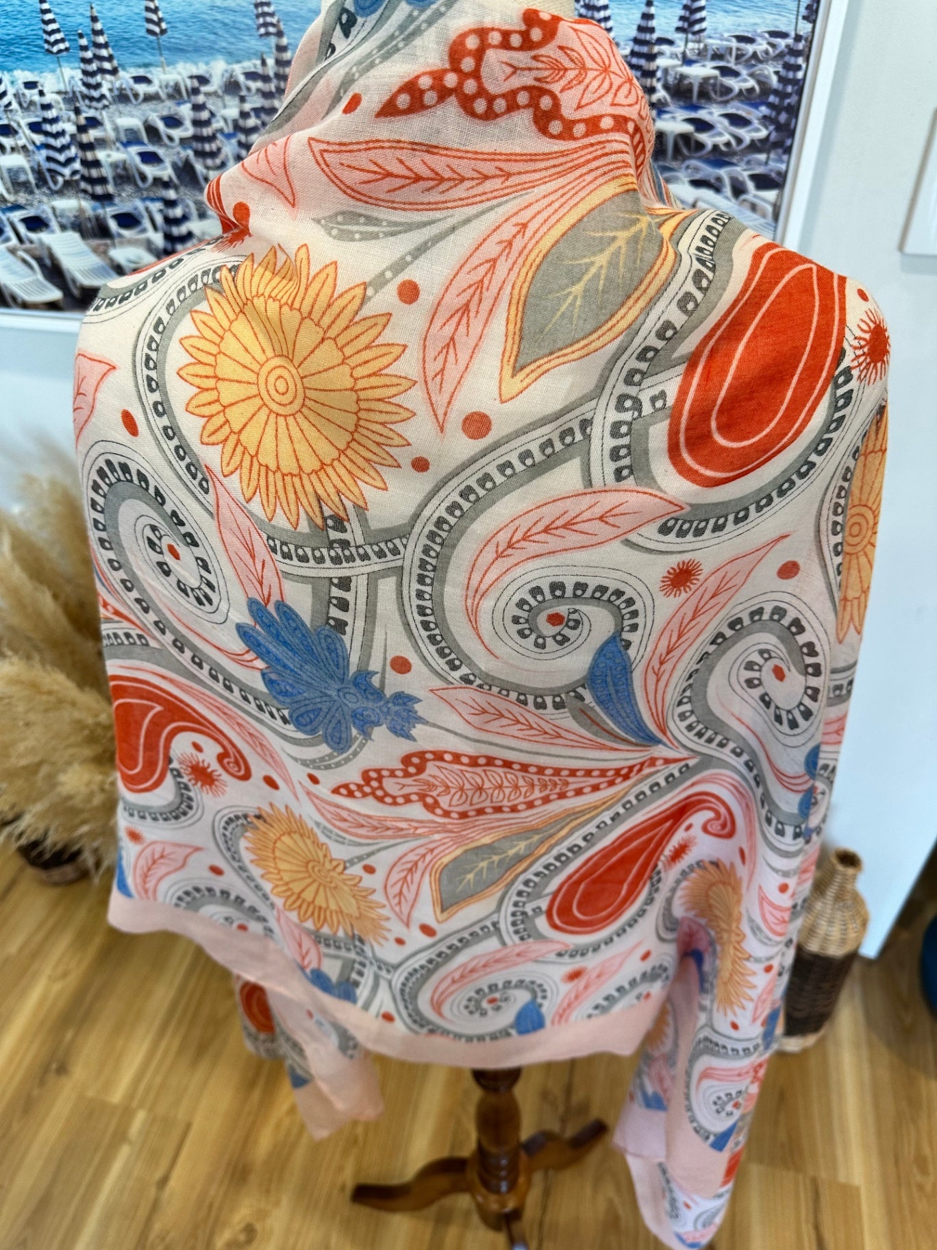 Scarf - Coral, blue, orange