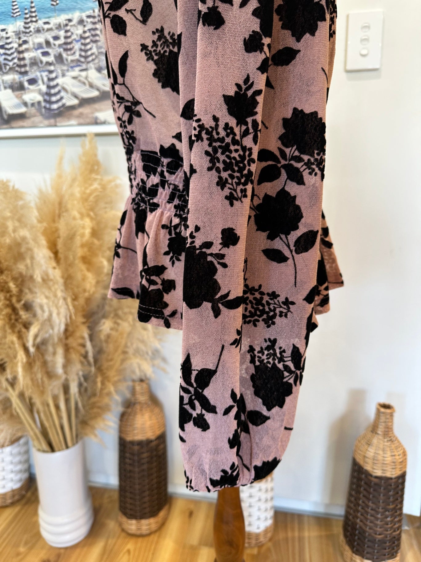 Caroline Morgan Blouse - Size 12 - Rose Pink and Black