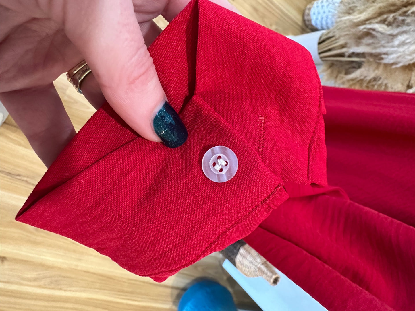 Shirt Dress with Pockets - Large - Red