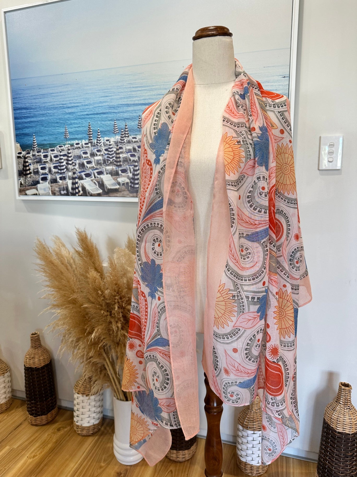 Scarf - Coral, blue, orange