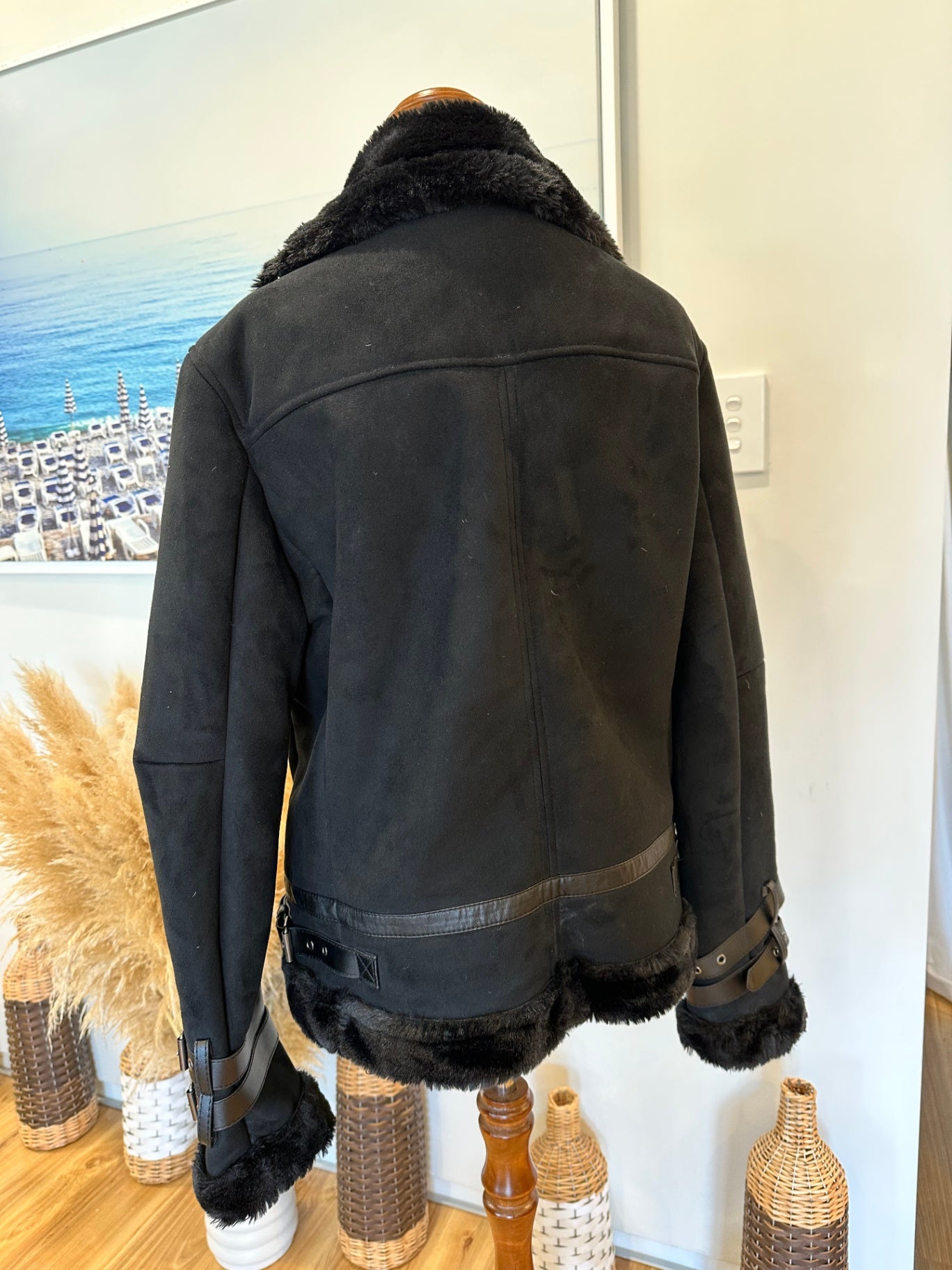 Coat - Faux Fur & Suede - Medium - Black