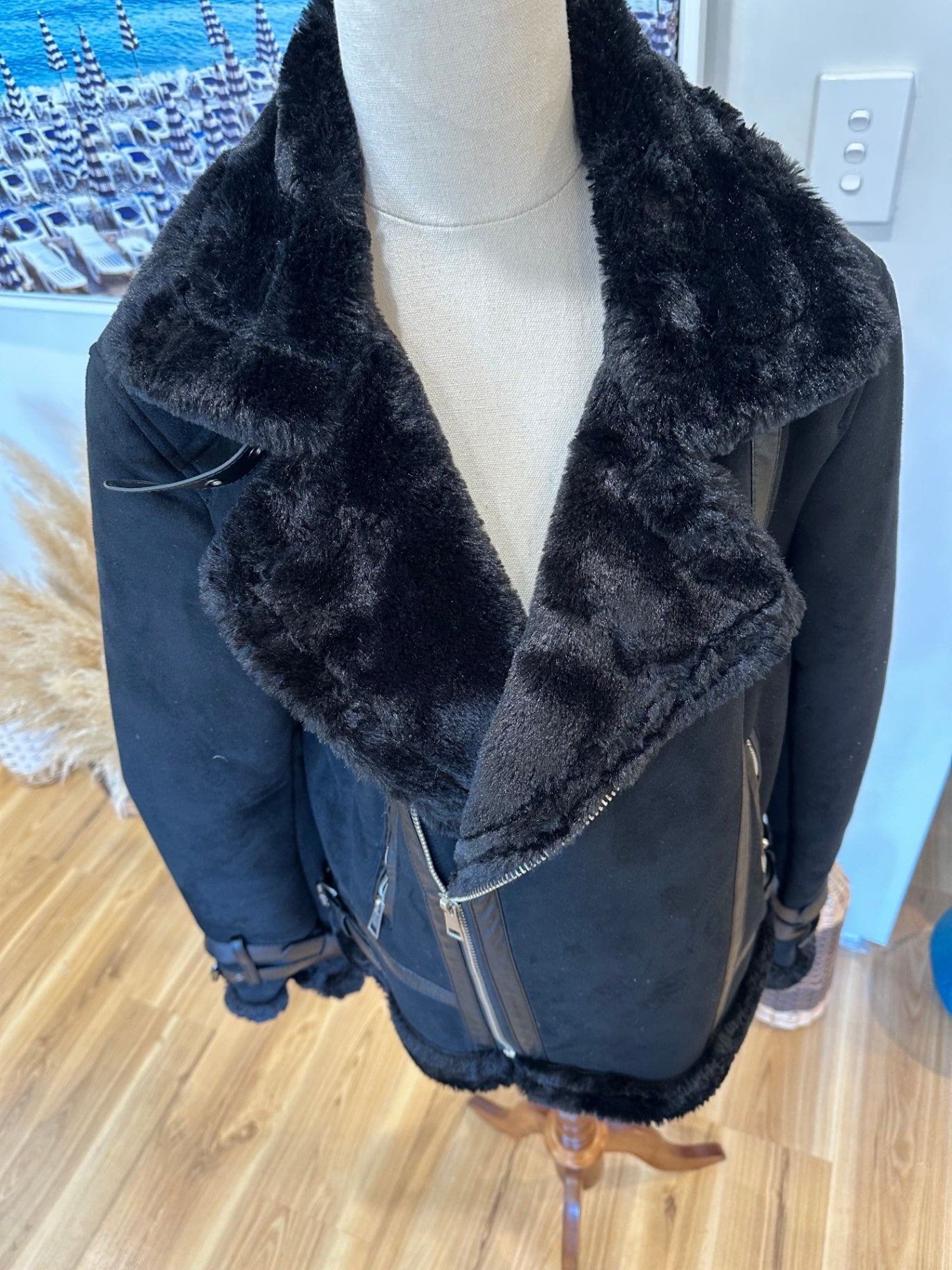Coat - Faux Fur & Suede - Medium - Black