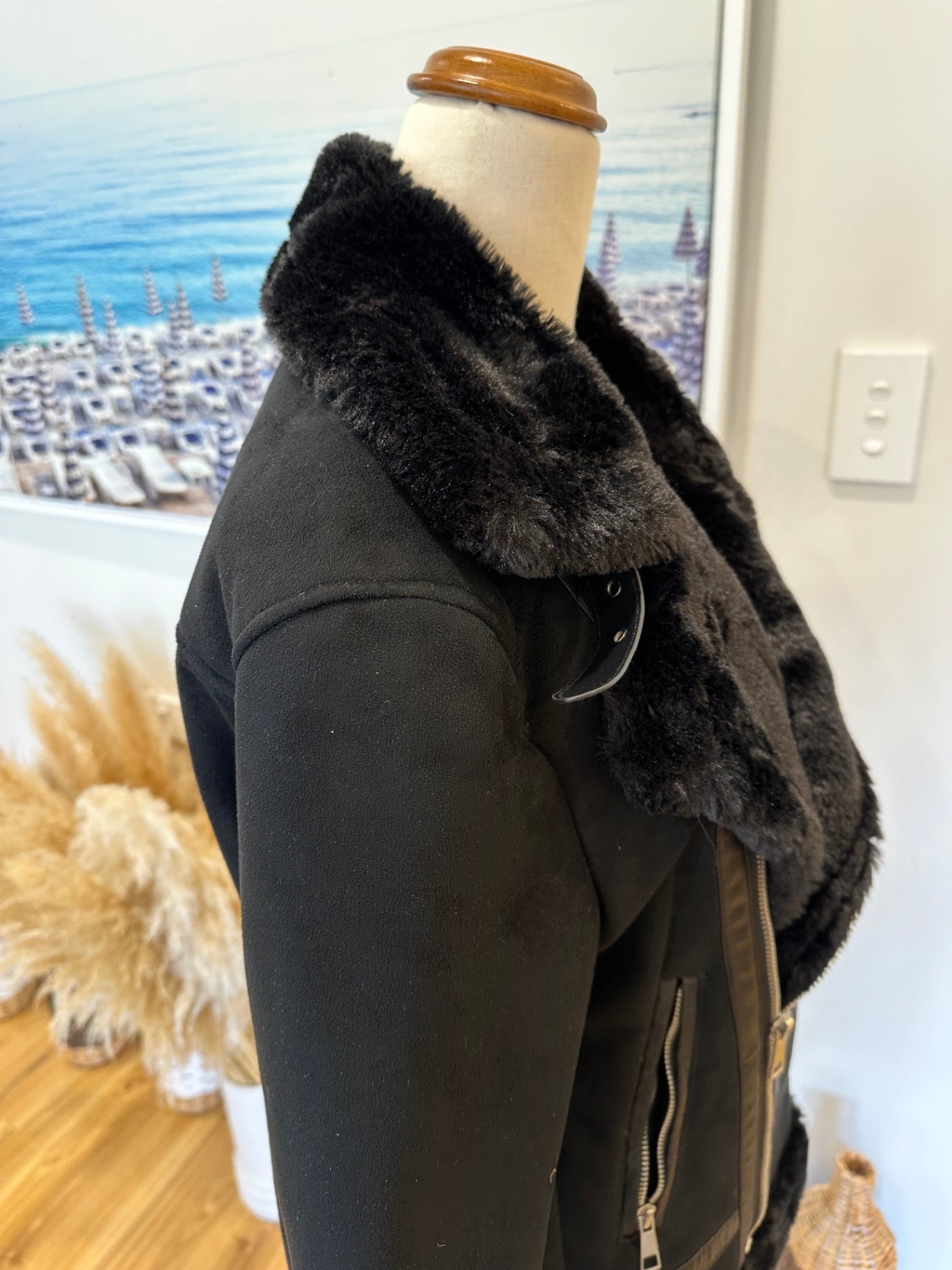 Coat - Faux Fur & Suede - Medium - Black