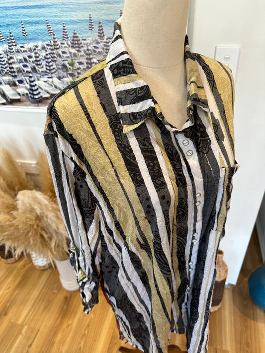 Floaty Shirt - Shana - Green/ Brown/Cream - Size Extra Large - New with Tags