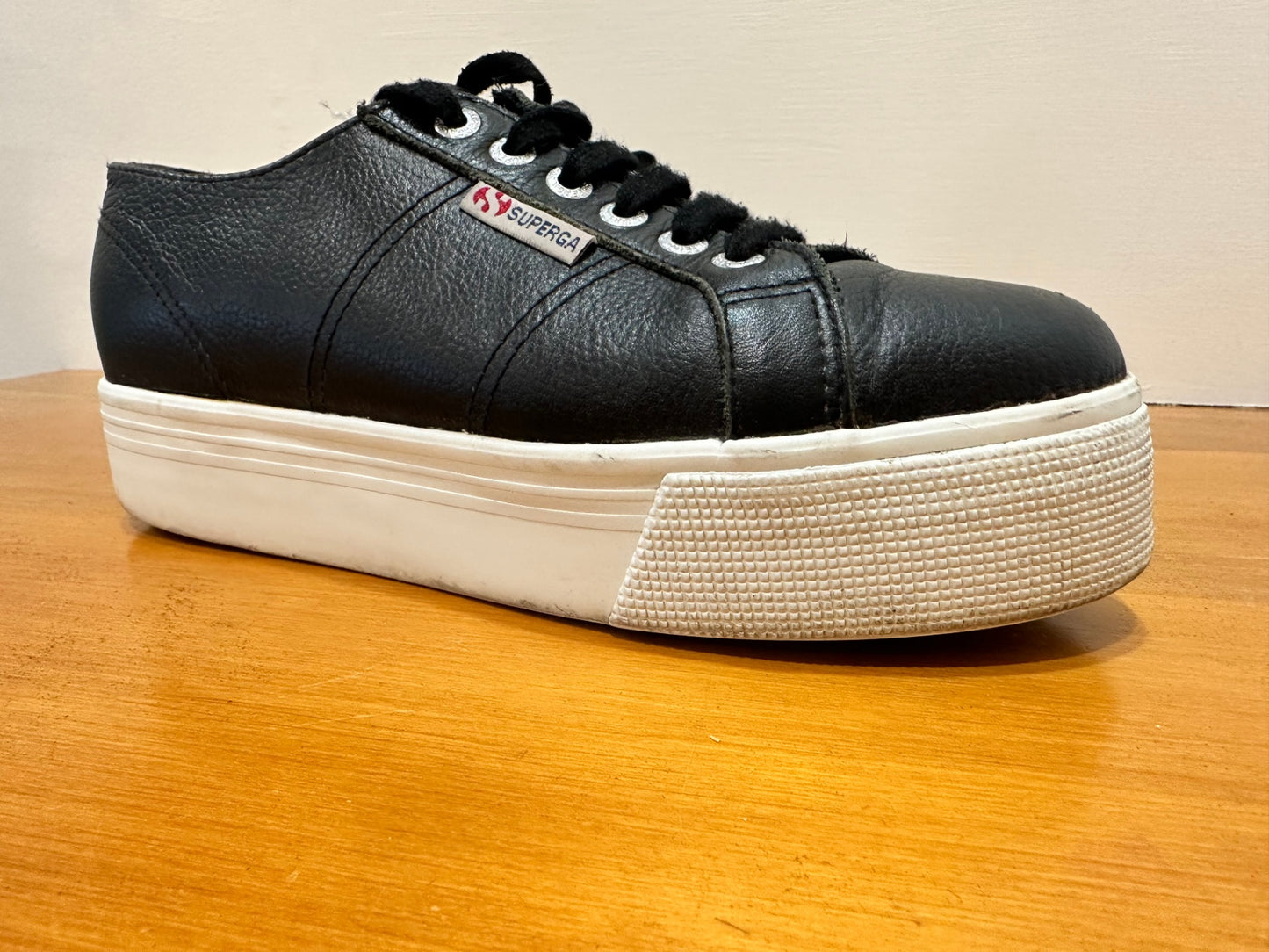 Superga - Black Leather Platform Sneakers - Size EU39