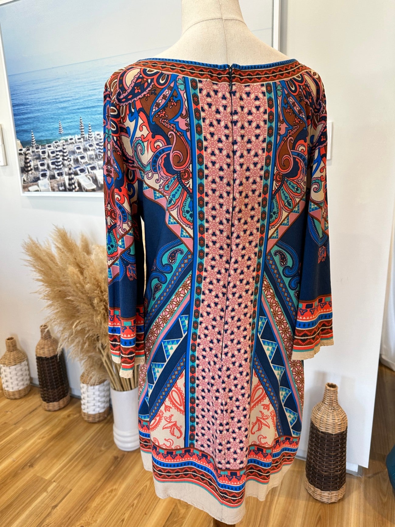 Flying Tomato - Bohemian Blouse (or short dress) w Bell Sleeves - Large - Multicoloured