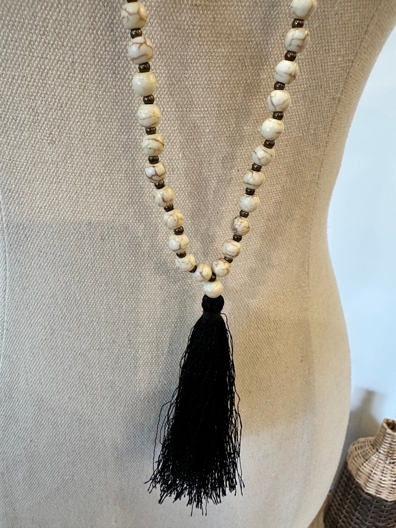 Tassel Necklace - Beige + Black