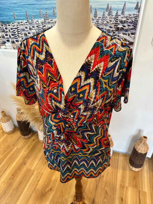 V Neck Blouse - Medium - Missoni-esque Pattern
