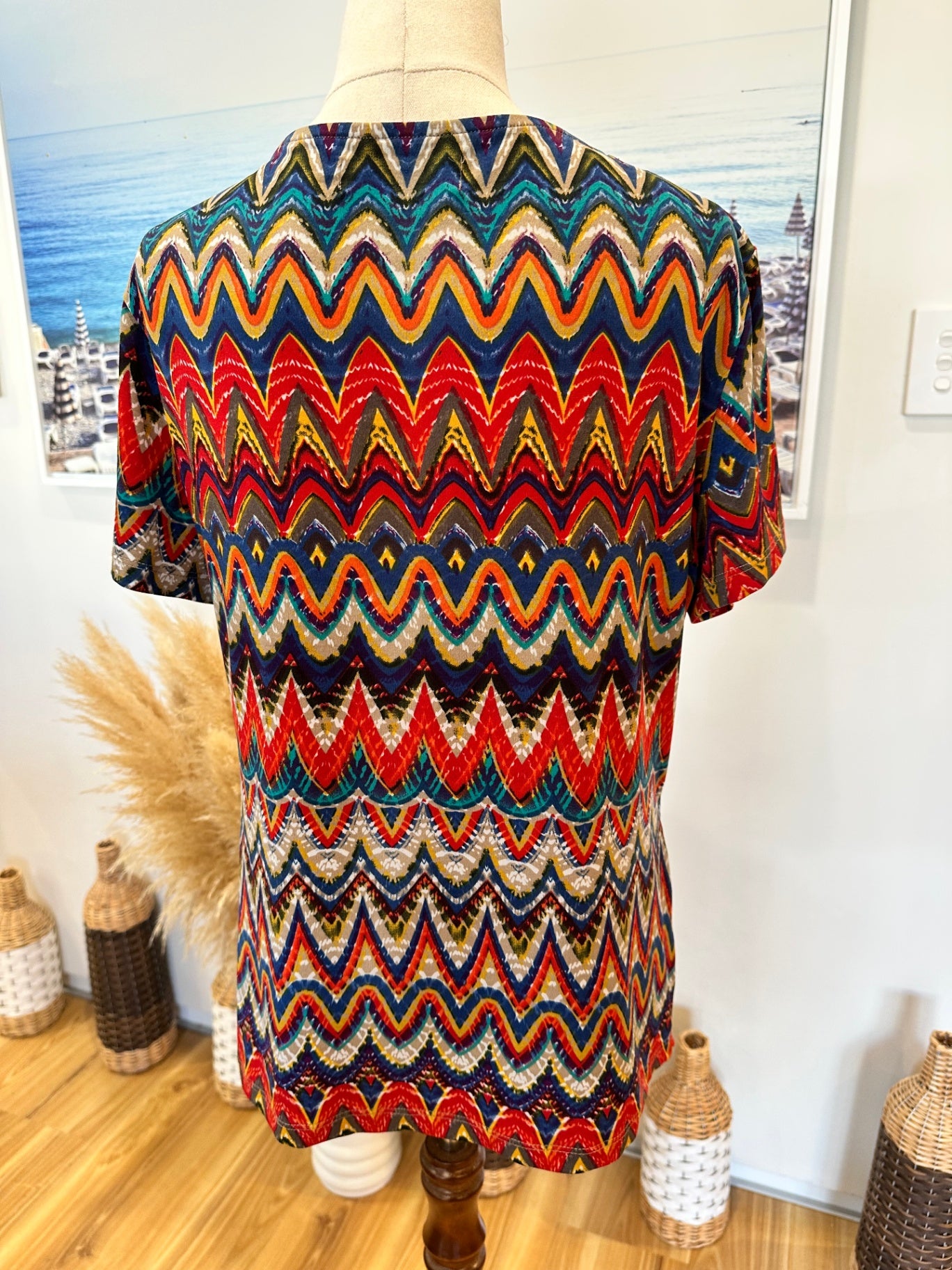 V Neck Blouse - Medium - Missoni-esque Pattern