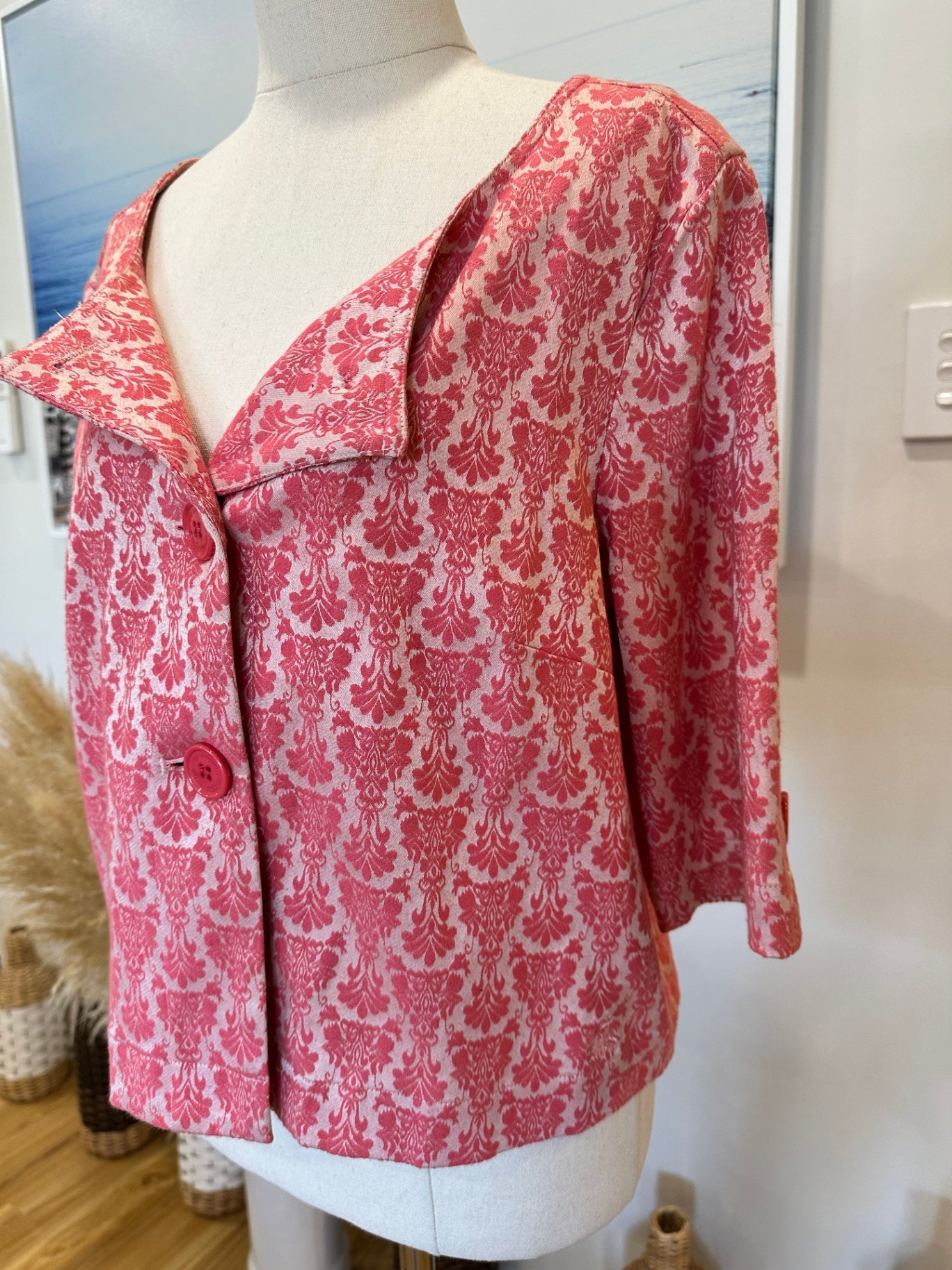Ben Sherman - Damask Crop Jacket - Size Large - Pink