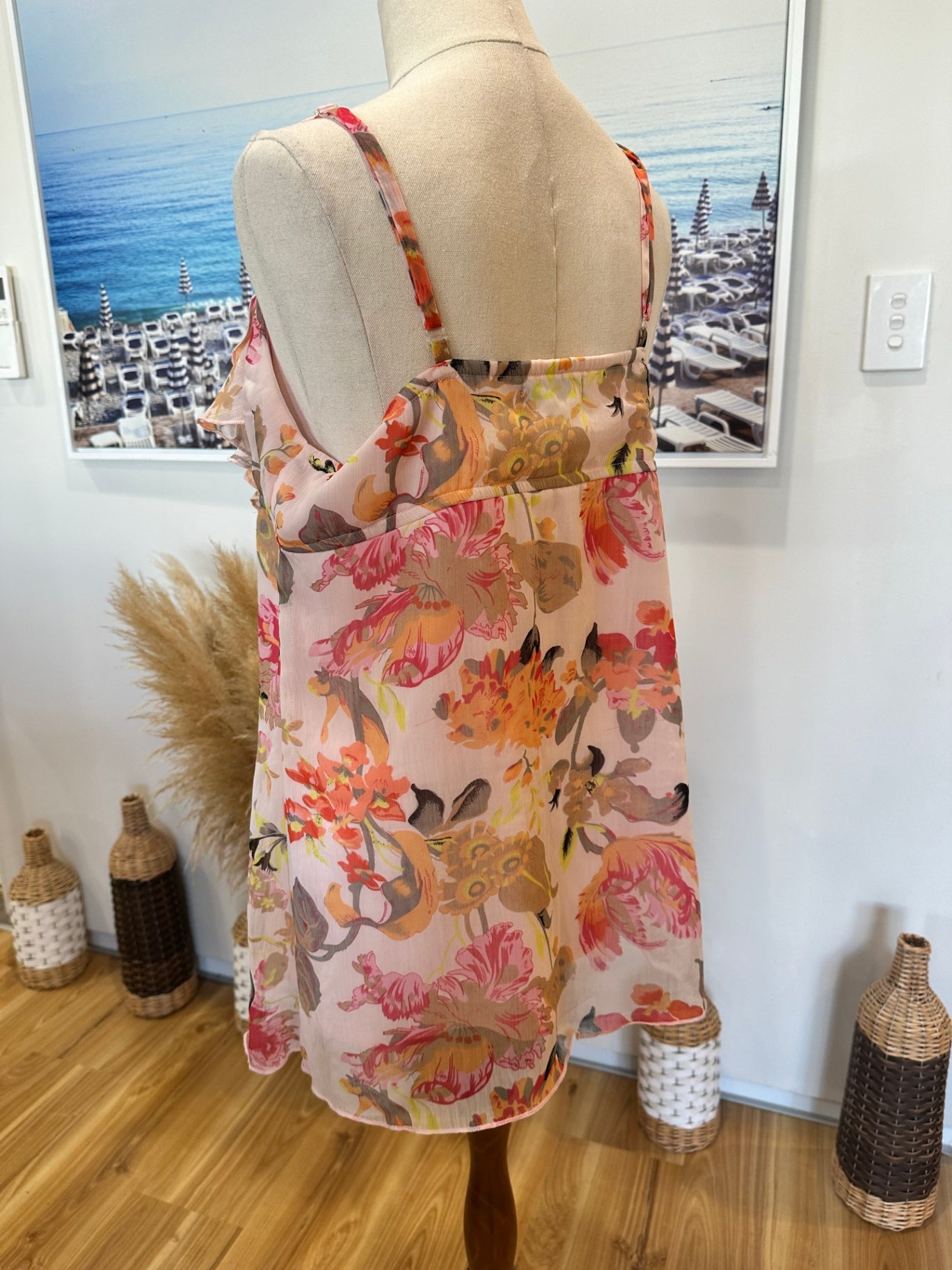 Summer Top - Size 12 - Pink with multi-colour floral print