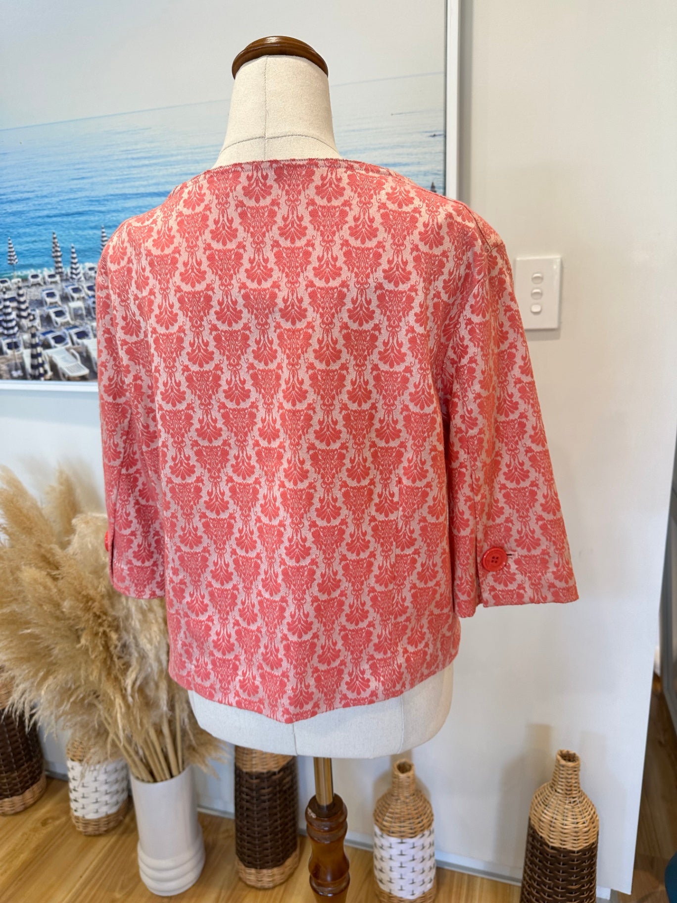 Ben Sherman - Damask Crop Jacket - Size Large - Pink