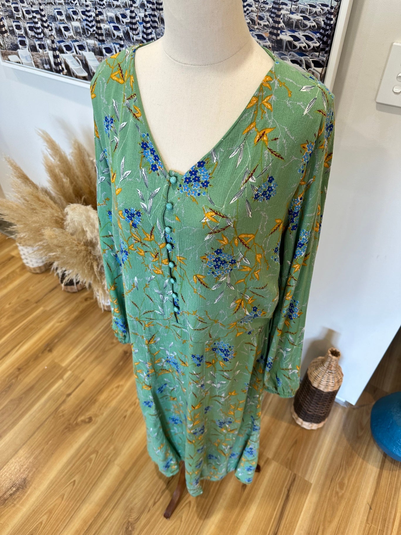 Bohemian Dress - Large - Green / Mustard / Blue