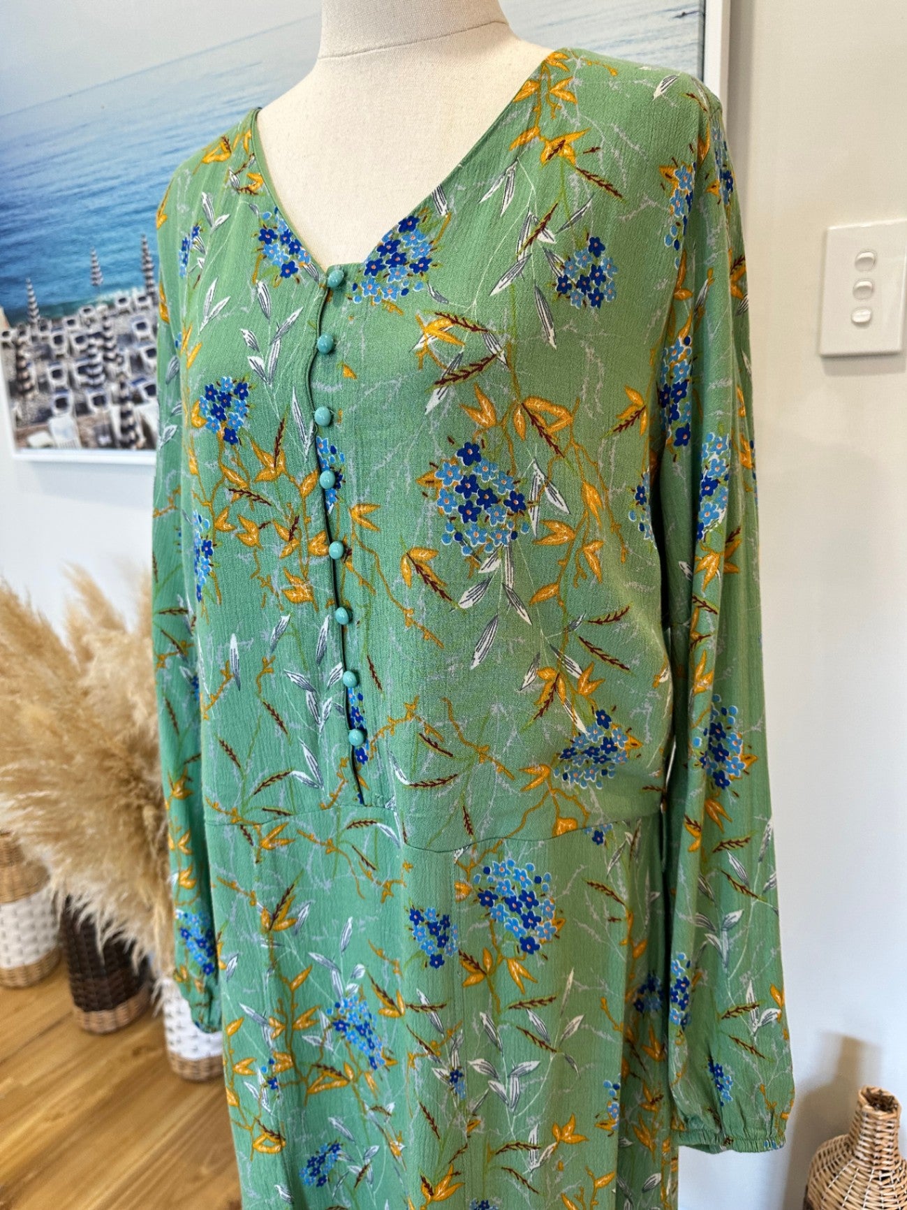 Bohemian Dress - Large - Green / Mustard / Blue