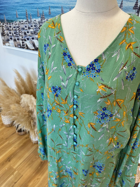 Bohemian Dress - Large - Green / Mustard / Blue