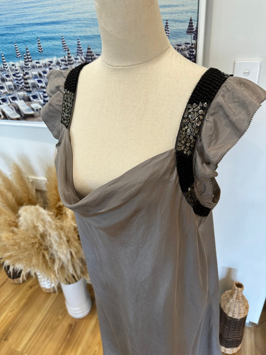 Hugo Boss (Orange Label) 100% Silk Grey Dress - Size Medium