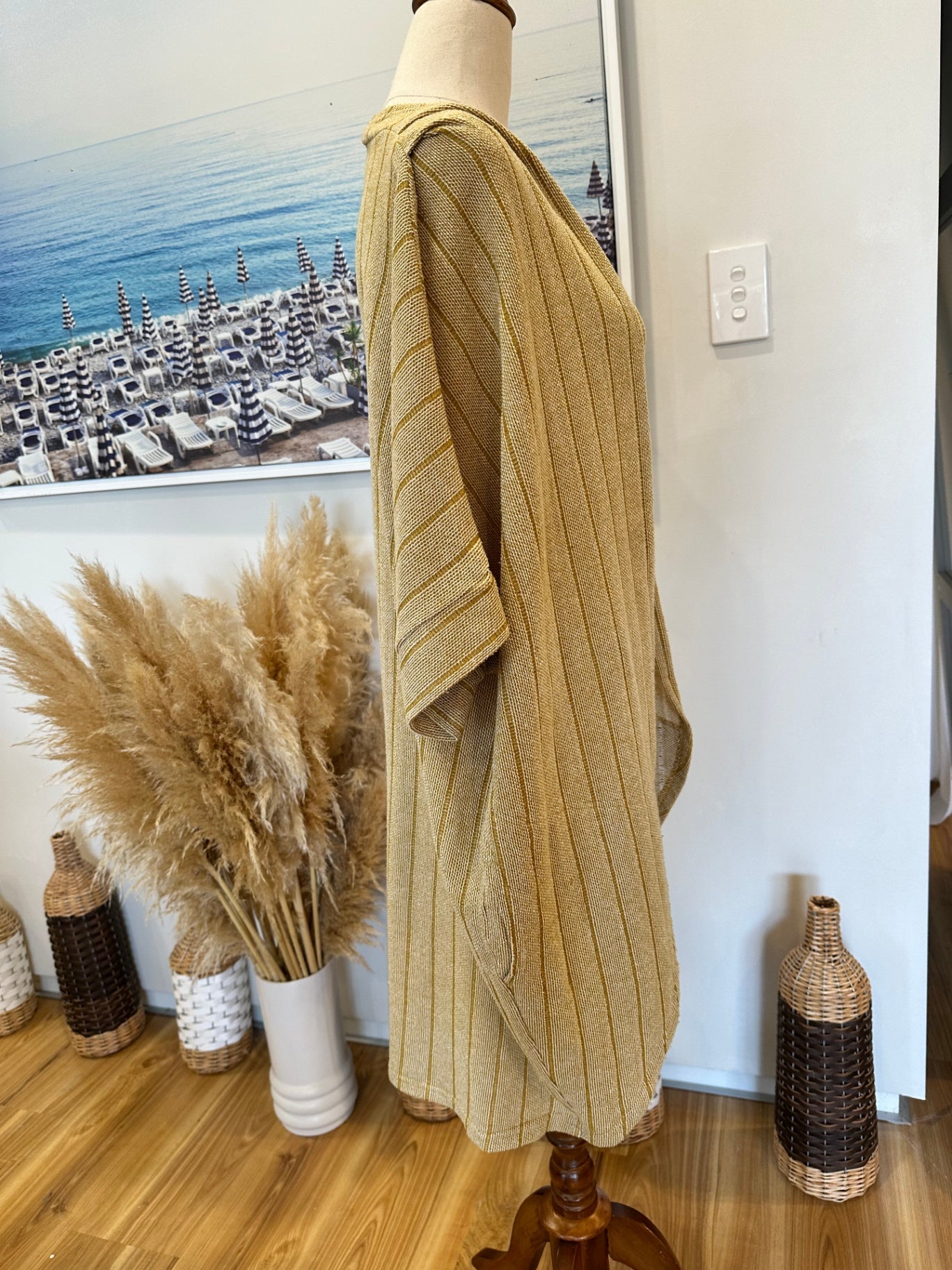 Kilt Oversized Cardigan (or Beach Cover) One Size - Beige + Mustard