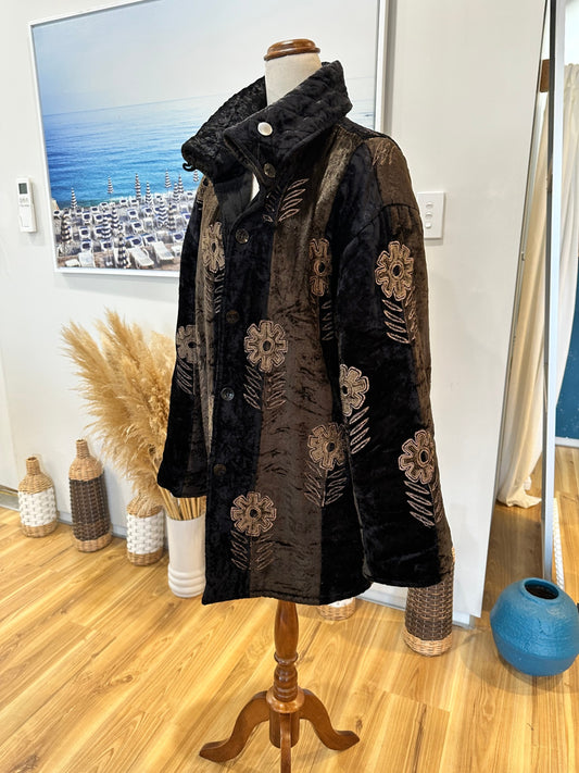 Vintage Coat - Medium / Large - Velvet Black and brown