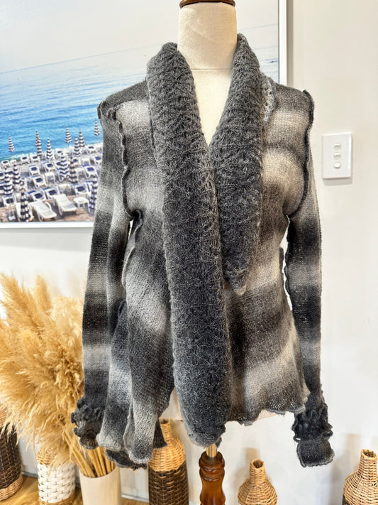 James Lakeland - Bohemian Cardigan - Medium - Grey / Black - 30% Mohair