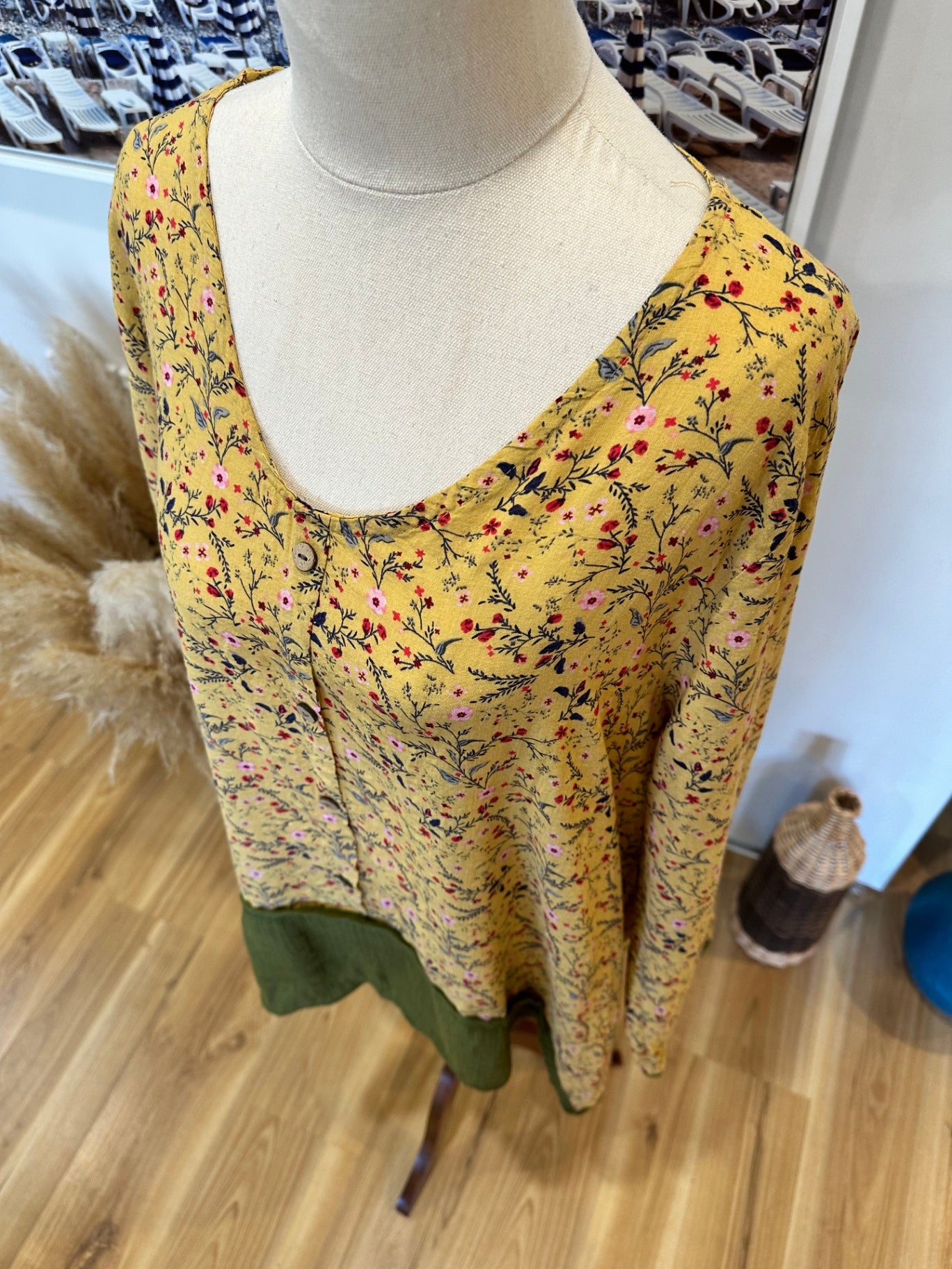 Bohemian Blouse - Extra Large - Yellow with floral pattern
