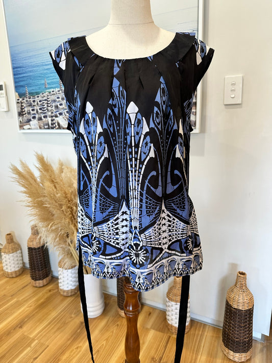 Rockmans Blouse - Size 14 - Black, Blue, White