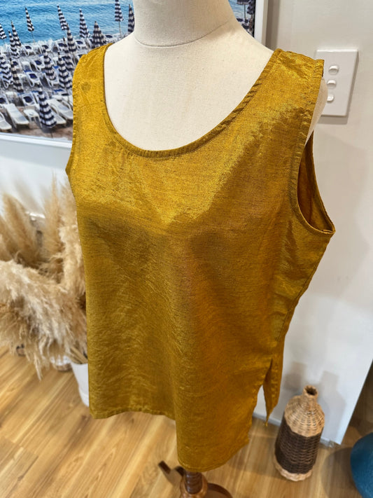 Thai Silk - Singlet Top - Large - Mustard Yellow