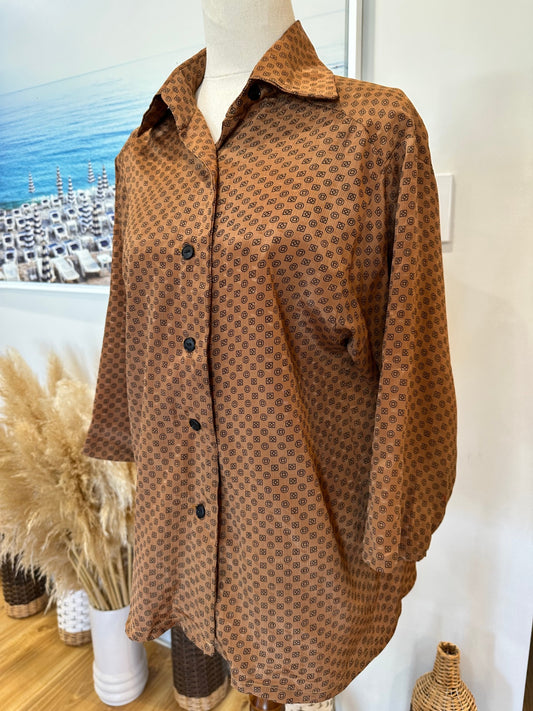 Vintage Shirt - Small - Brown with black pattern
