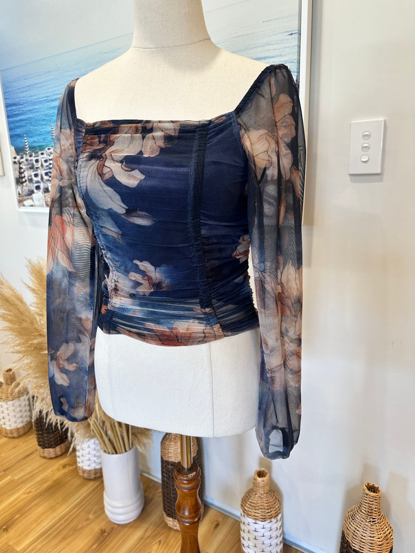 Pagani - Top - Extra Small - Navy Blue with Floral Print