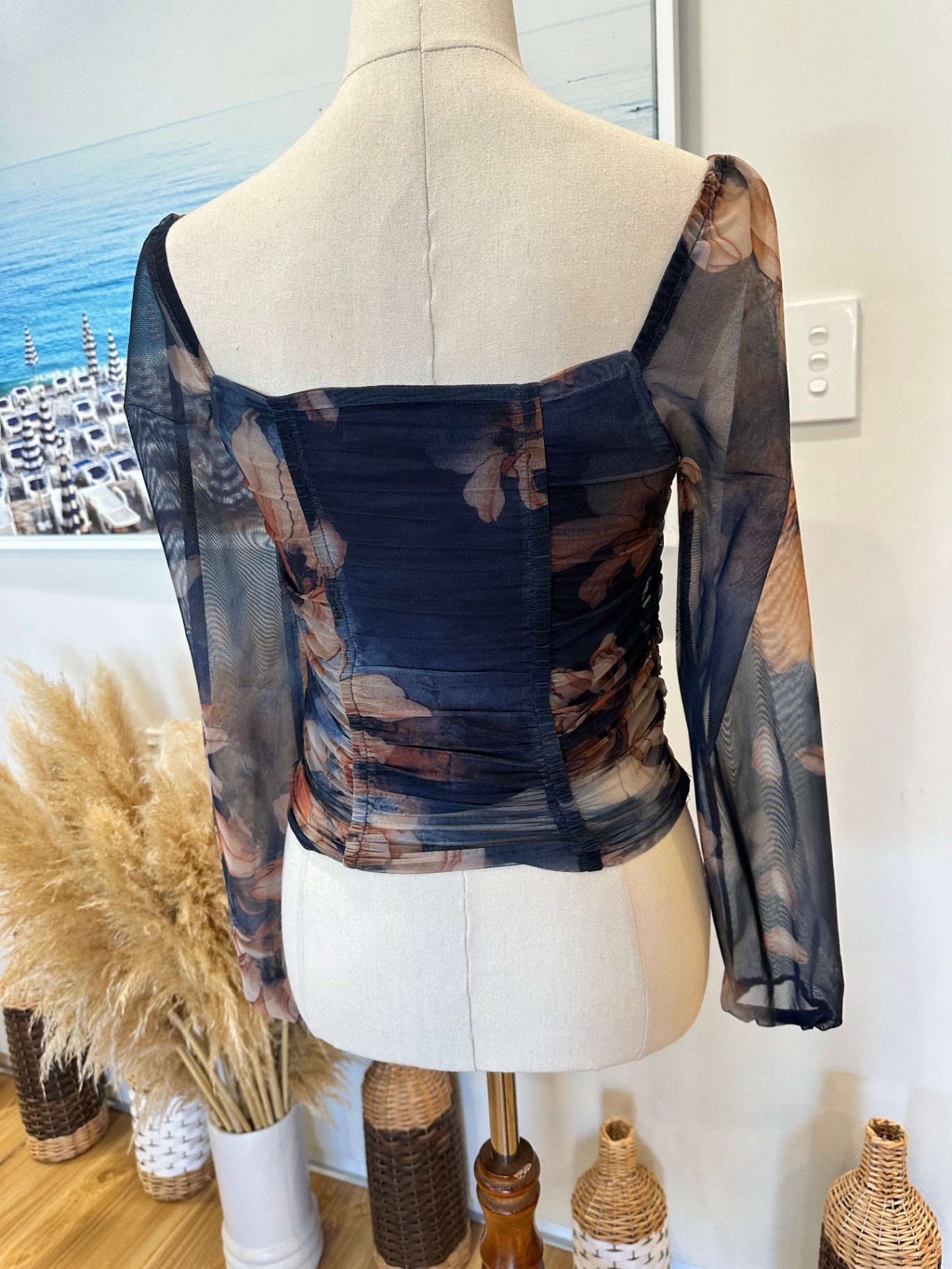 Pagani - Top - Extra Small - Navy Blue with Floral Print