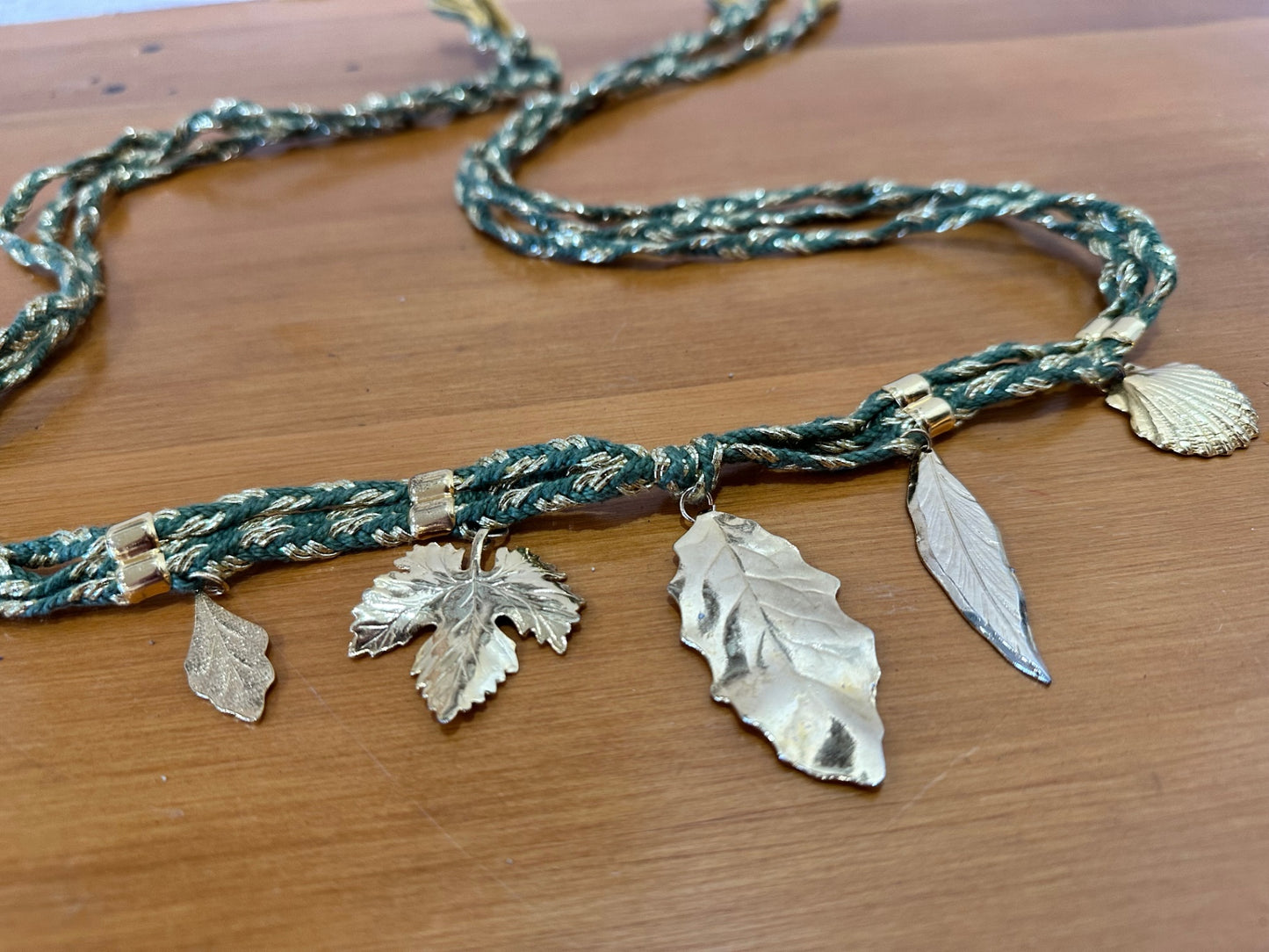 Vintage Belt - Green and Gold w leaf / shell adornment