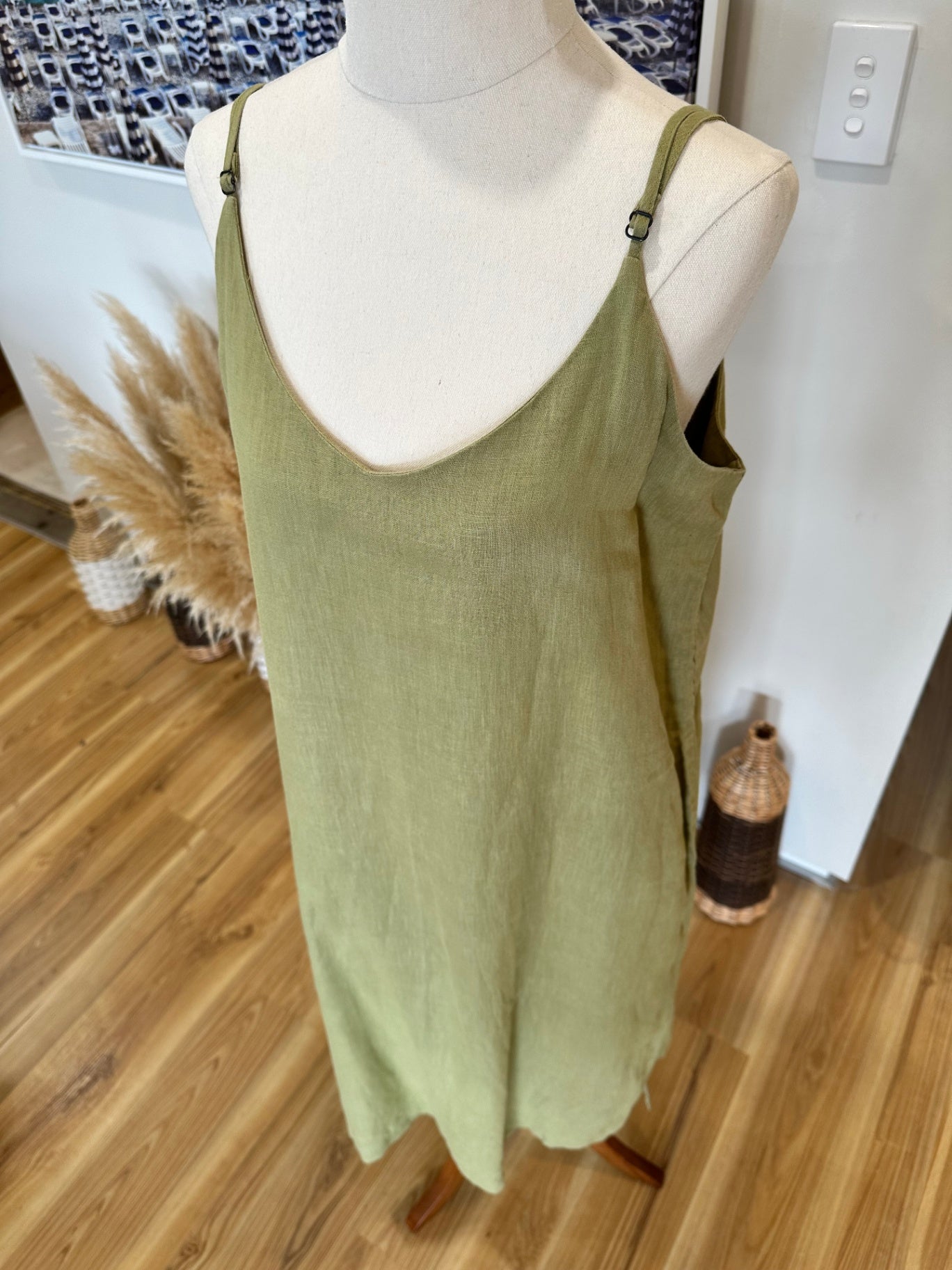 Assembly Label - Linen Dress - Size 12 - Olive green