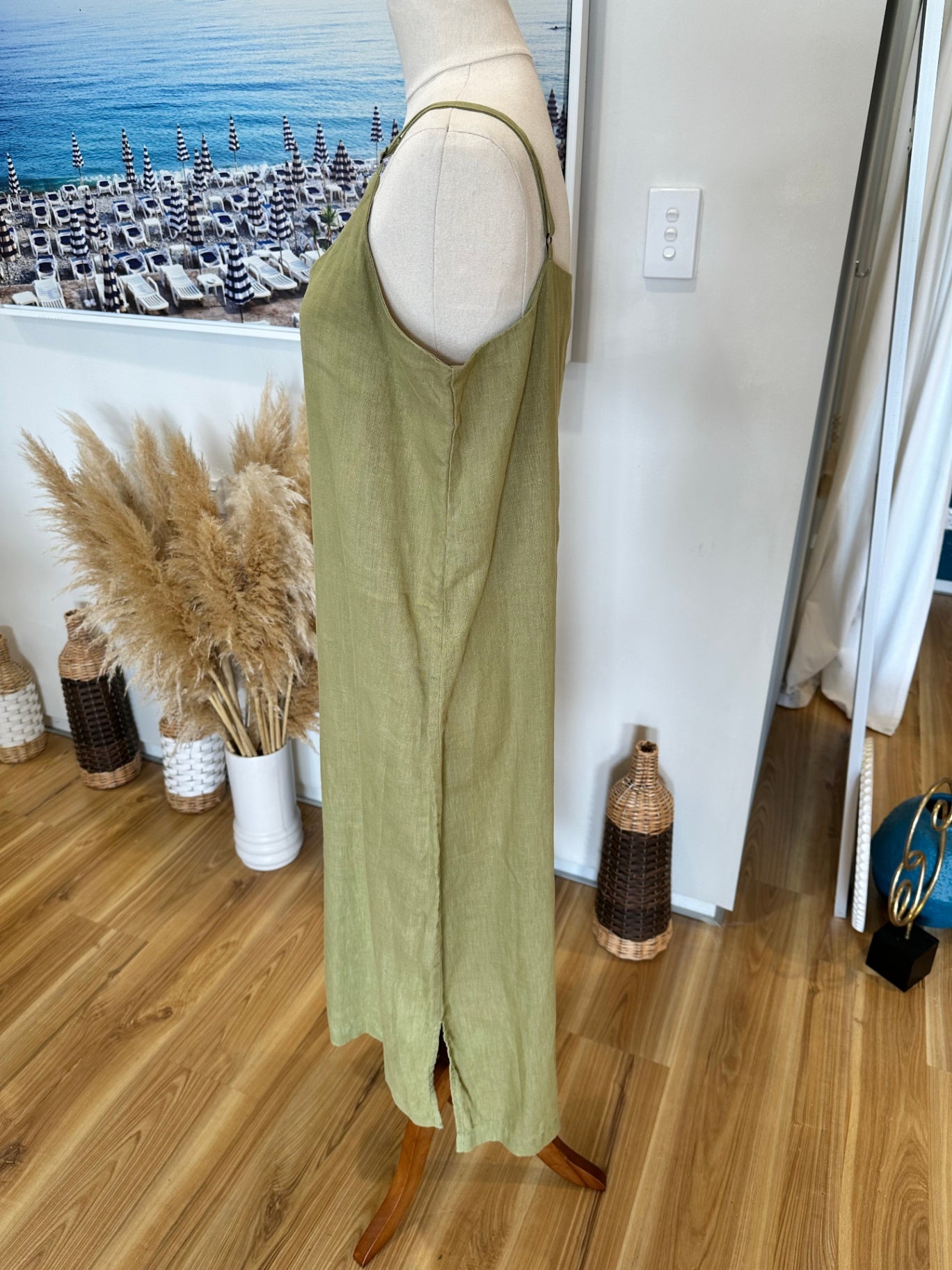 Assembly Label - Linen Dress - Size 12 - Olive green
