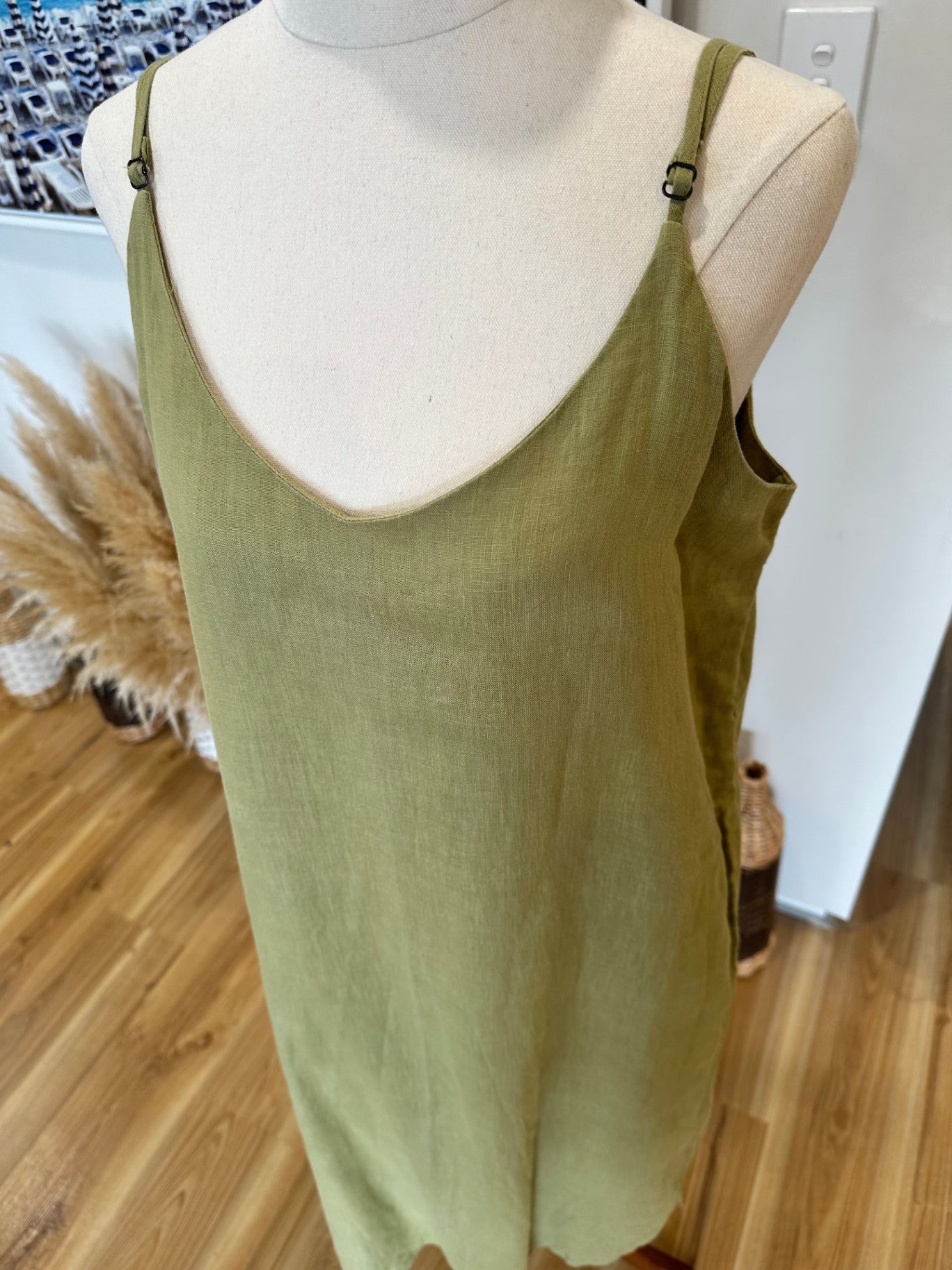 Assembly Label - Linen Dress - Size 12 - Olive green