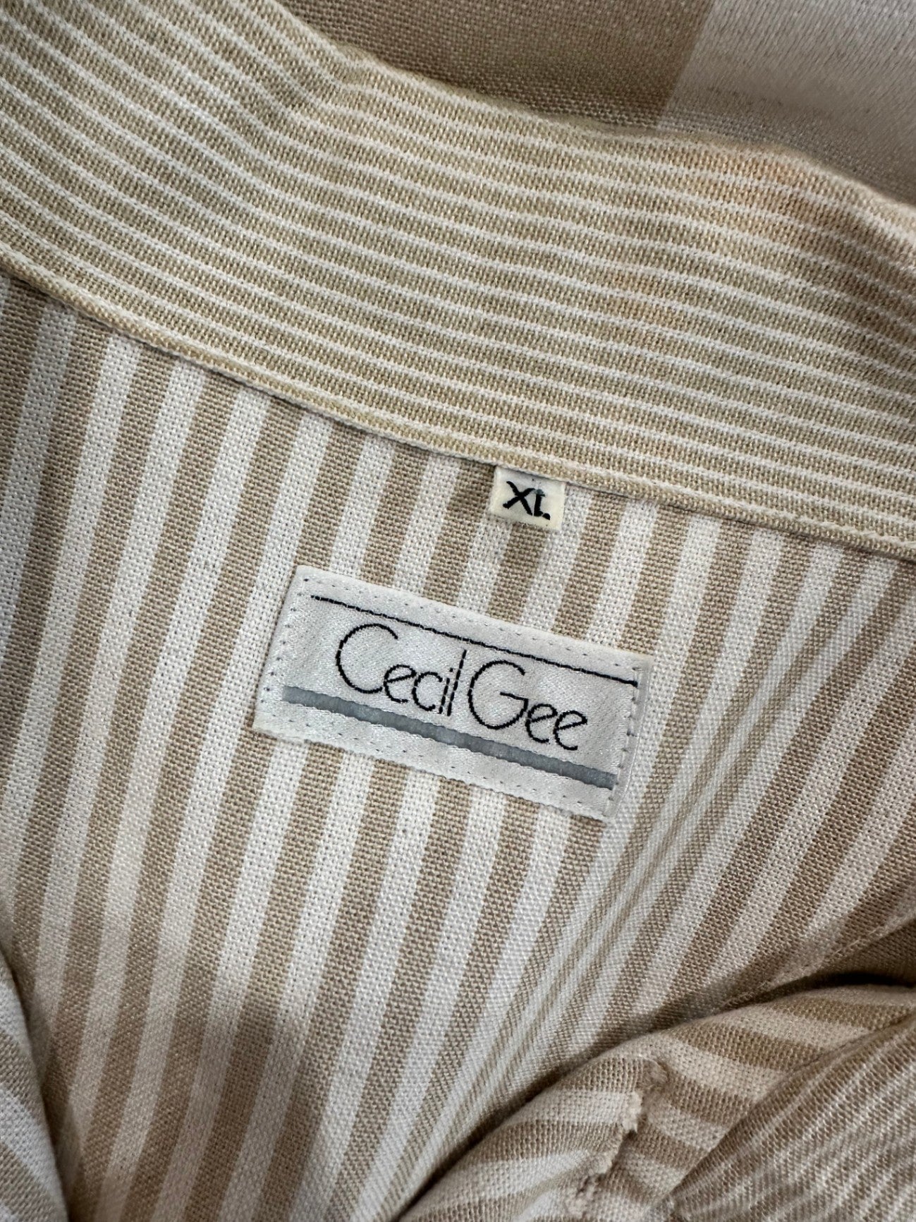 Cecil Gee - Shirt - Extra Large - Beige and white striped