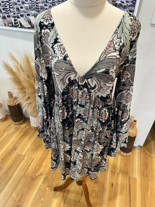 Lilya - Bohemian Dress - Small - Grey tones