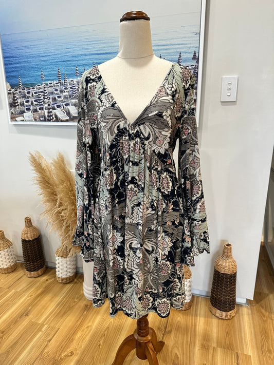 Lilya - Bohemian Dress - Small - Grey tones