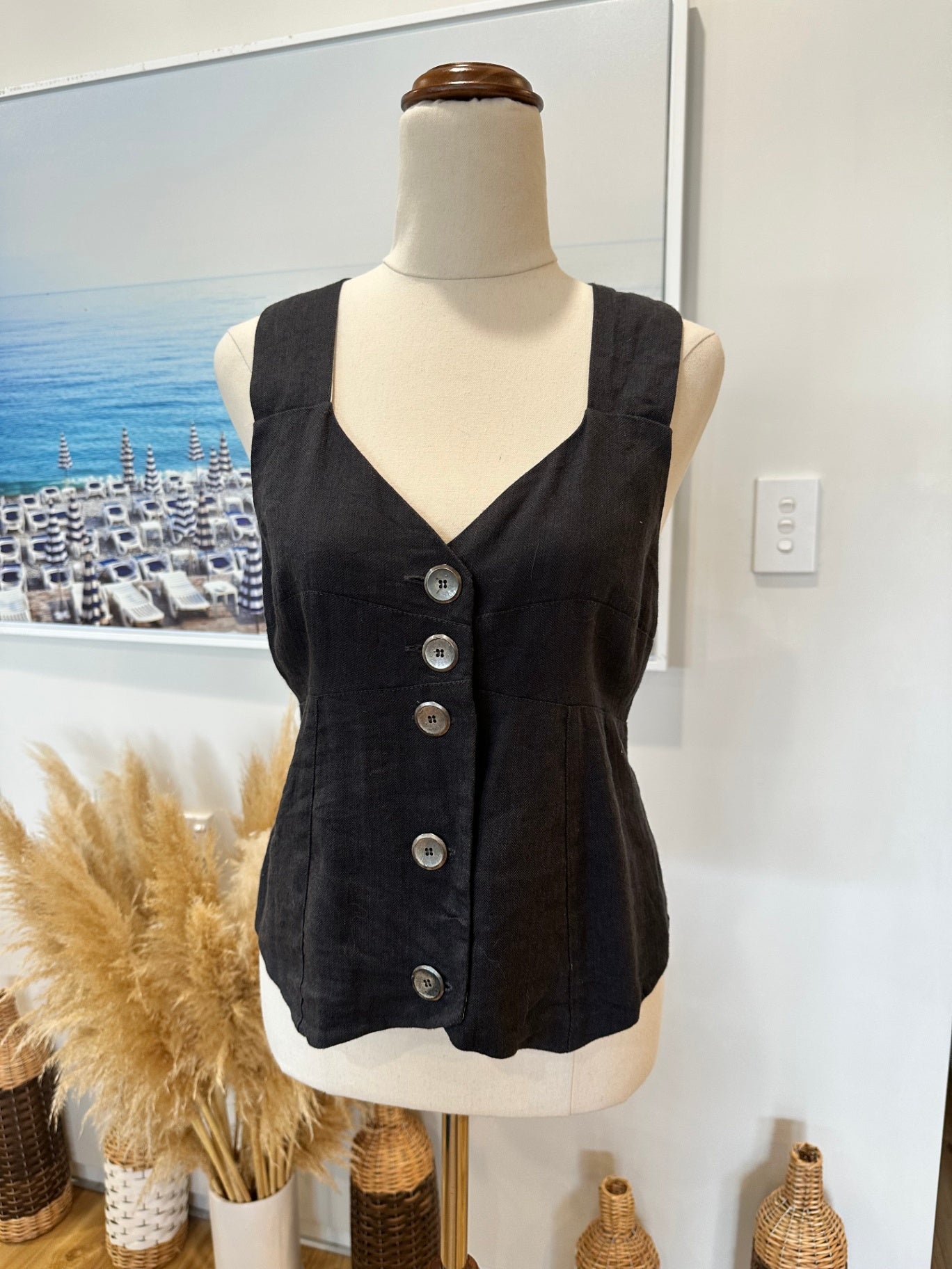 Starfish - Made in New Zealand - Waistcoat - Size 12 - Grey - 55% Linen + 45% Wool