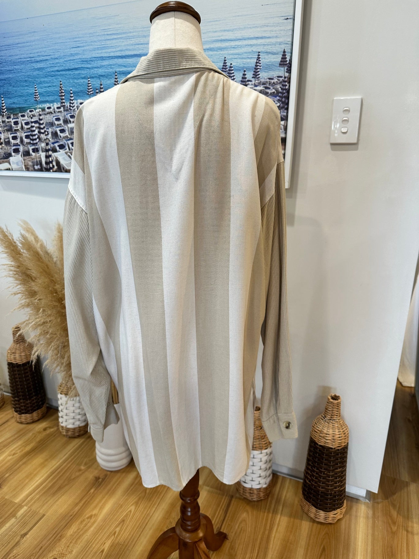 Cecil Gee - Shirt - Extra Large - Beige and white striped