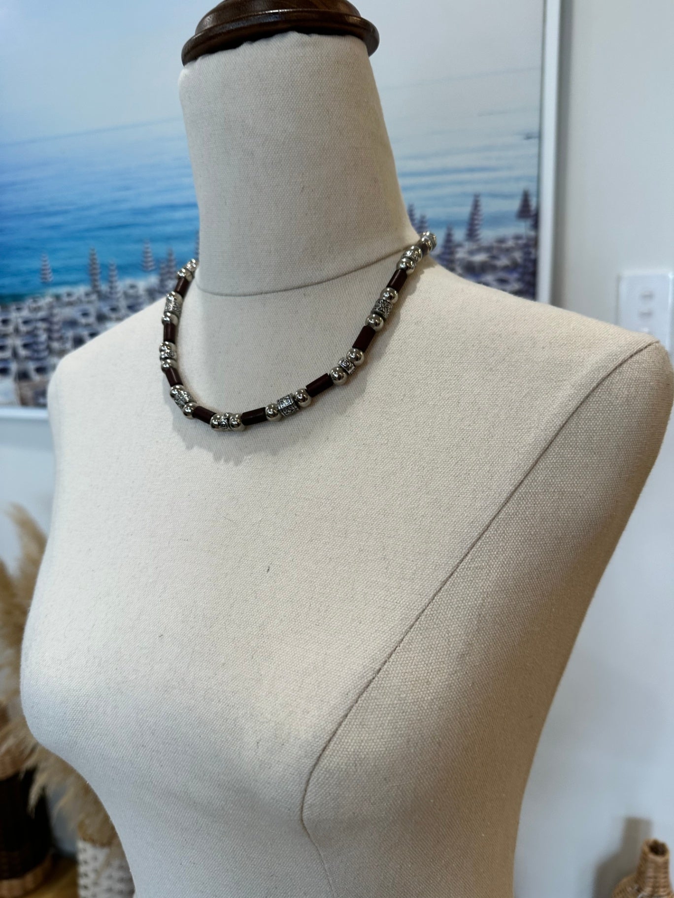 Necklace Dark Brown and Silver