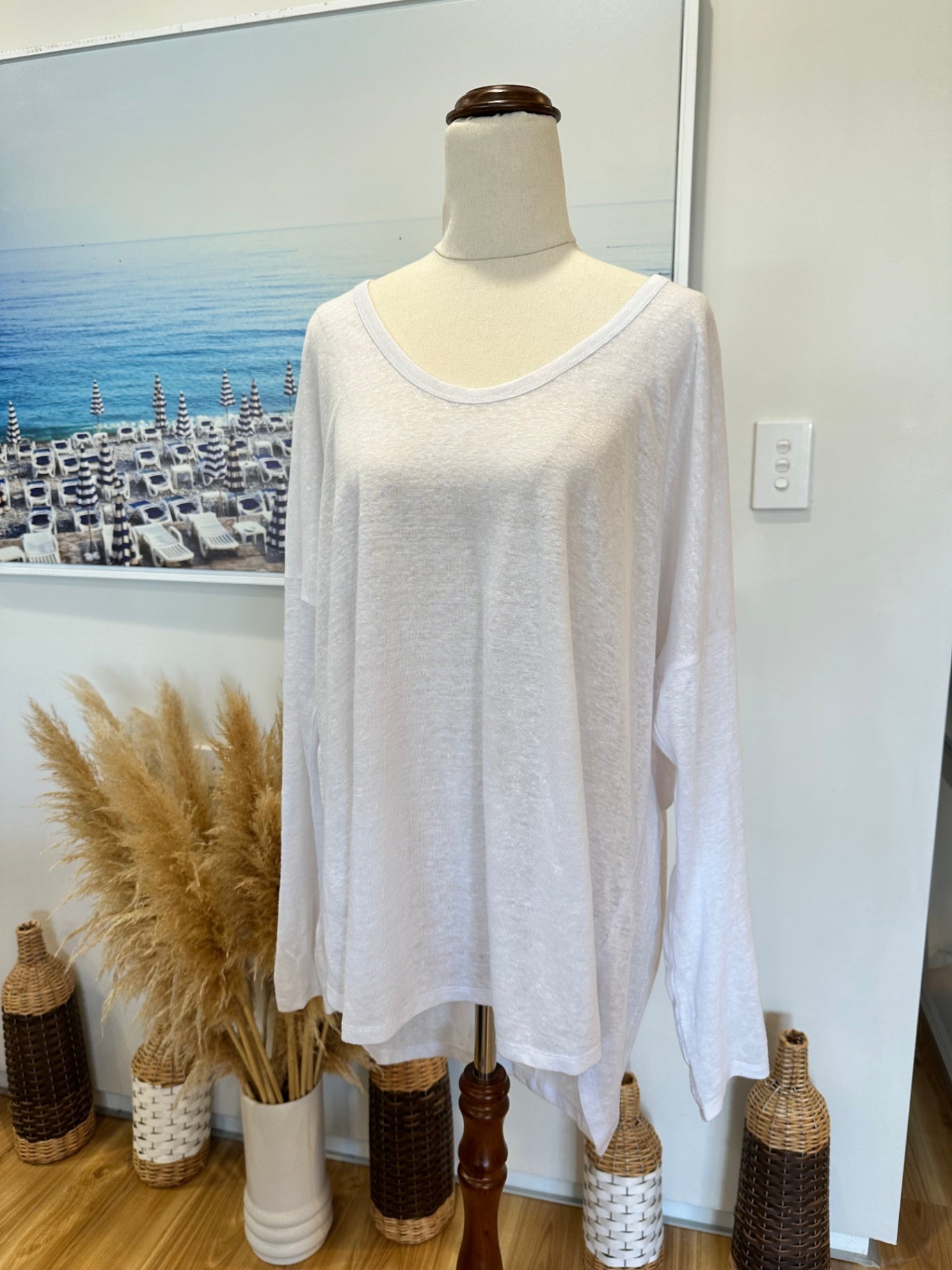 Decjuba - 100% Linen - Longsleeve Top - Large - White